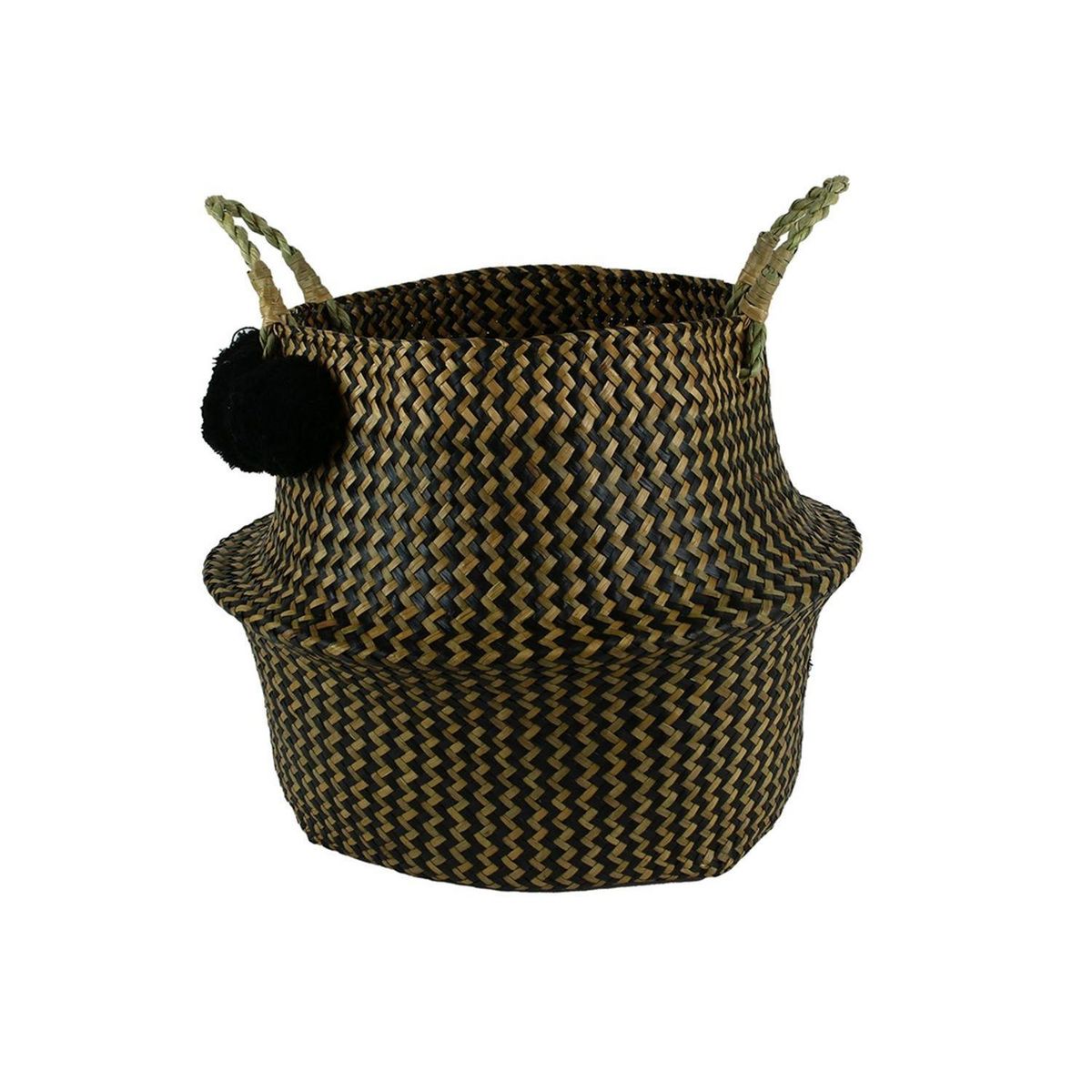 The Home Deco Factory Panier tressé Pompons - 44 x H. 43 cm - Noir