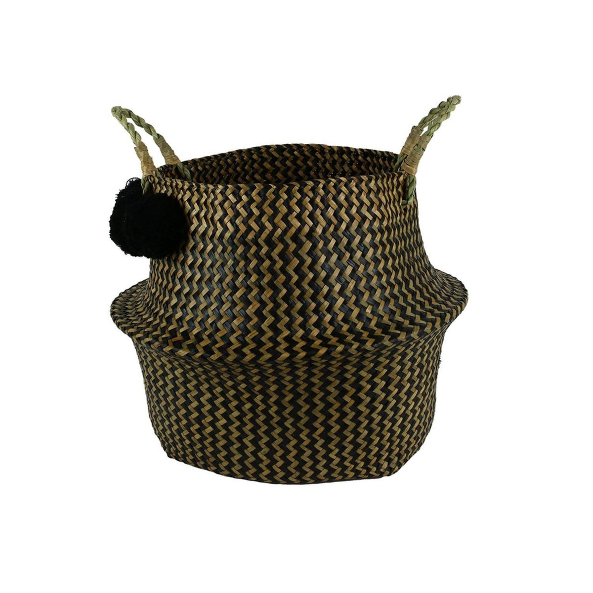 The Home Deco Factory Panier tressé Pompons - 44 x H. 43 cm - Noir