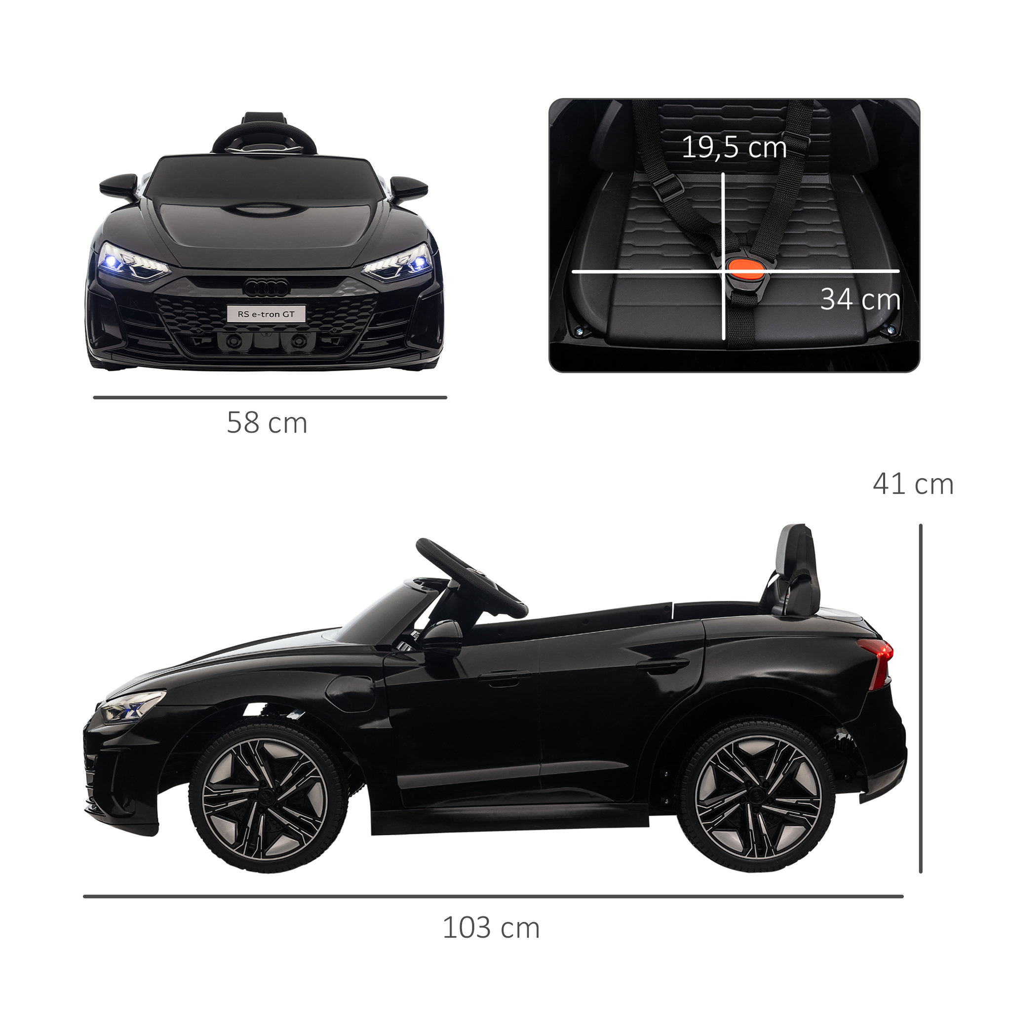 Voir la diapositive 3 : HOMCOM Véhicule électrique enfant Audi RS e-tron GT V. max. 5 Km/h télécommande effets sonores + lumineux noir
