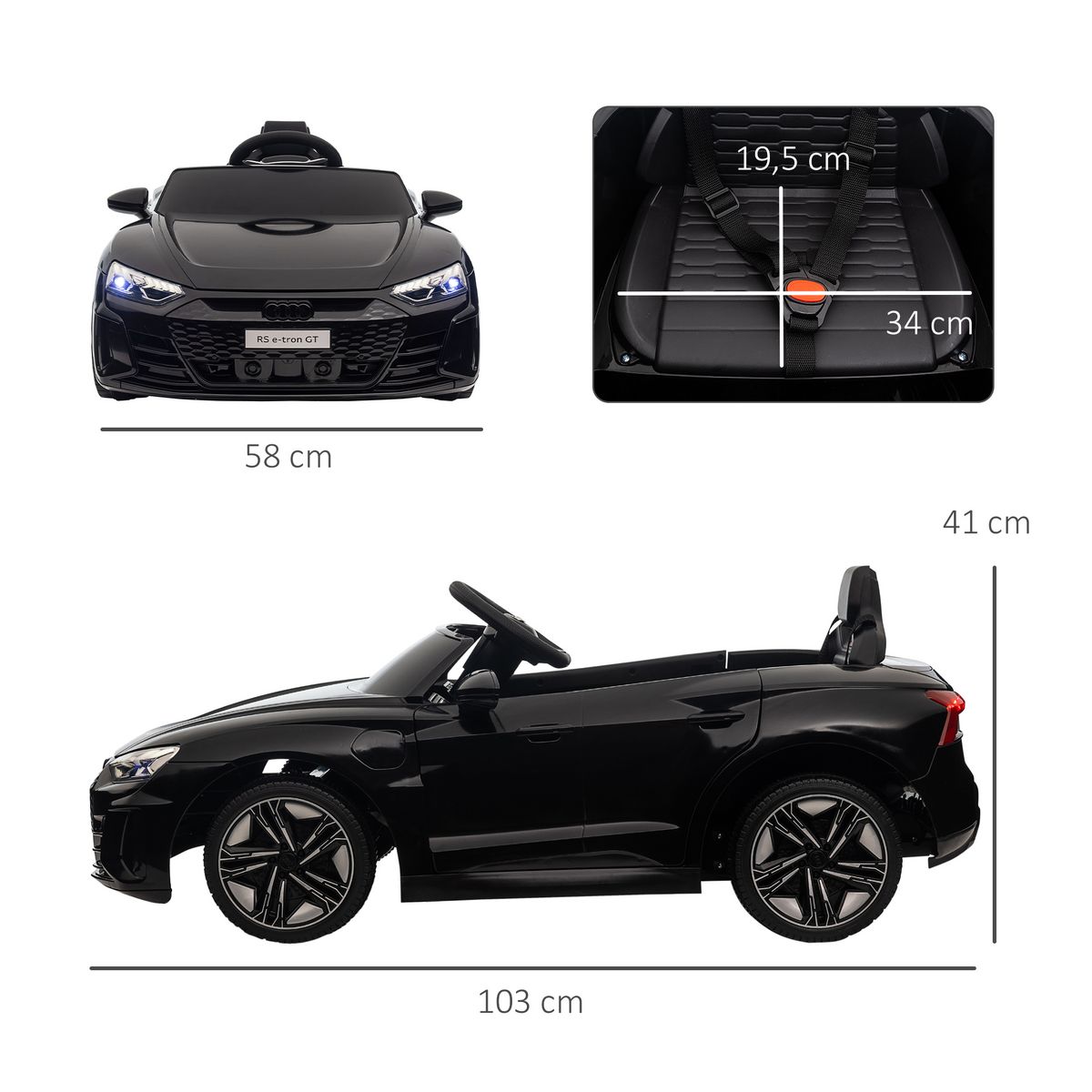 HOMCOM Véhicule électrique enfant Audi RS e-tron GT V. max. 5 Km/h télécommande effets sonores + lumineux noir