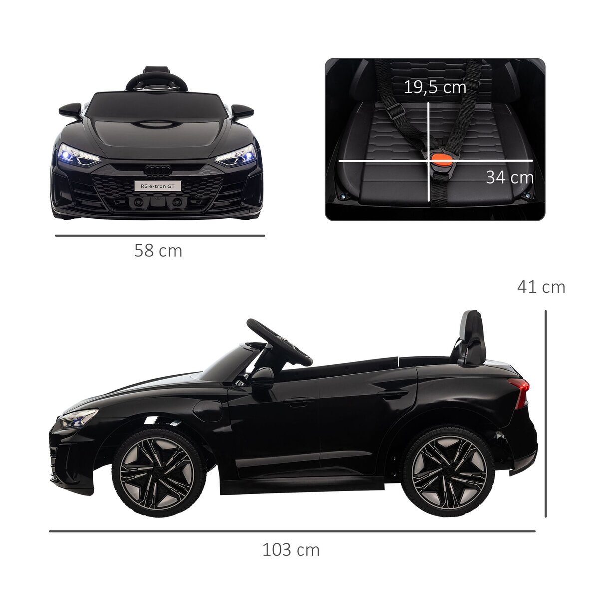 HOMCOM Véhicule électrique enfant Audi RS e-tron GT V. max. 5 Km/h télécommande effets sonores + lumineux noir