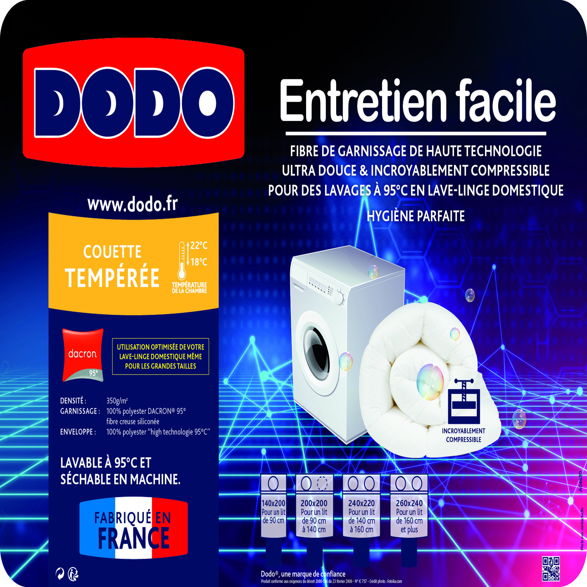 Voir la diapositive 2 : DODO Couette tempérée hygiène parfaite DODO Entretien facile