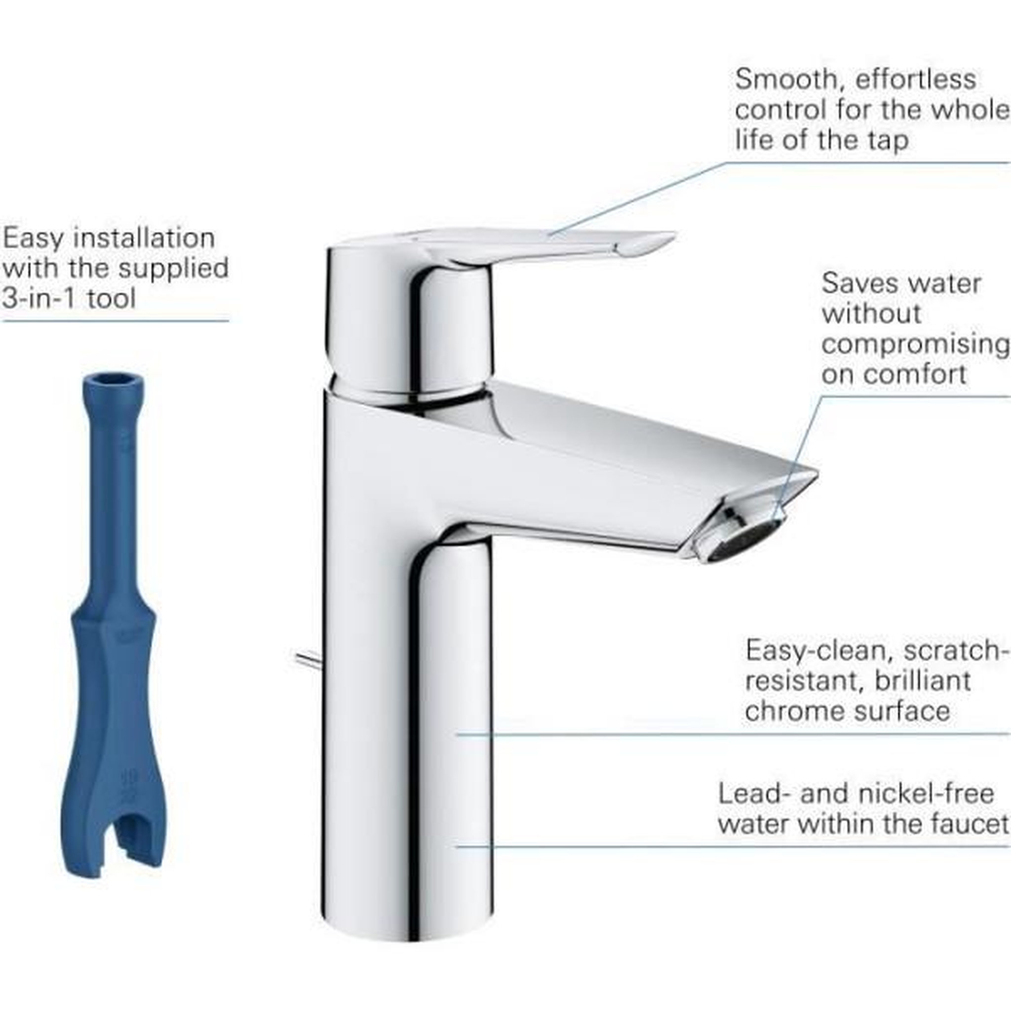 Voir la diapositive 5 : Grohe Mitigeur monocommande Lavabo GROHE - Taille M - Finition Chromé - Economie d'eau - Garantie 5 ans
