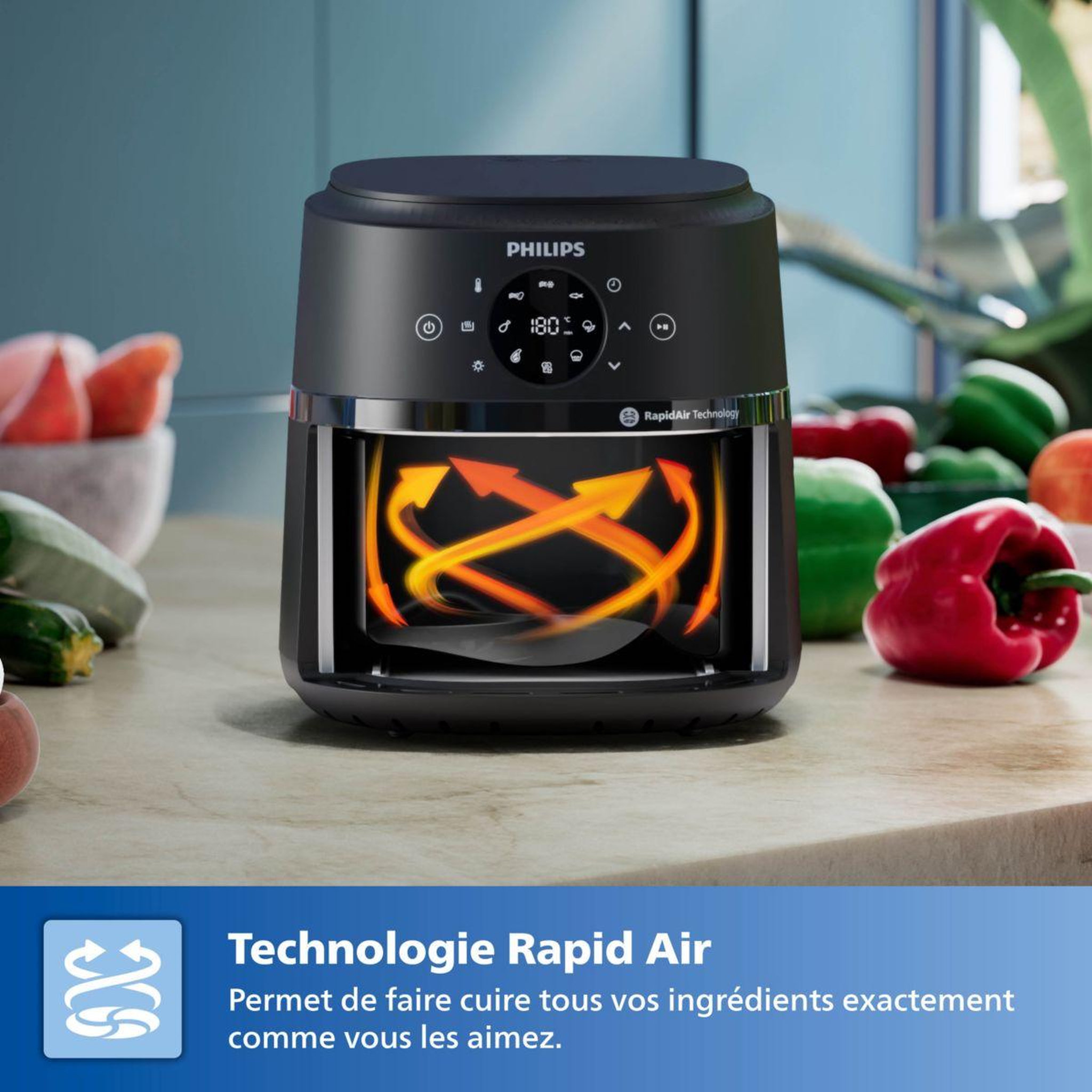 Voir la diapositive 5 : Philips Airfryer NA221/00 Friteuse sans huile avec fenêtre de cuisson Noir/Argent, Série 2000 4.2L