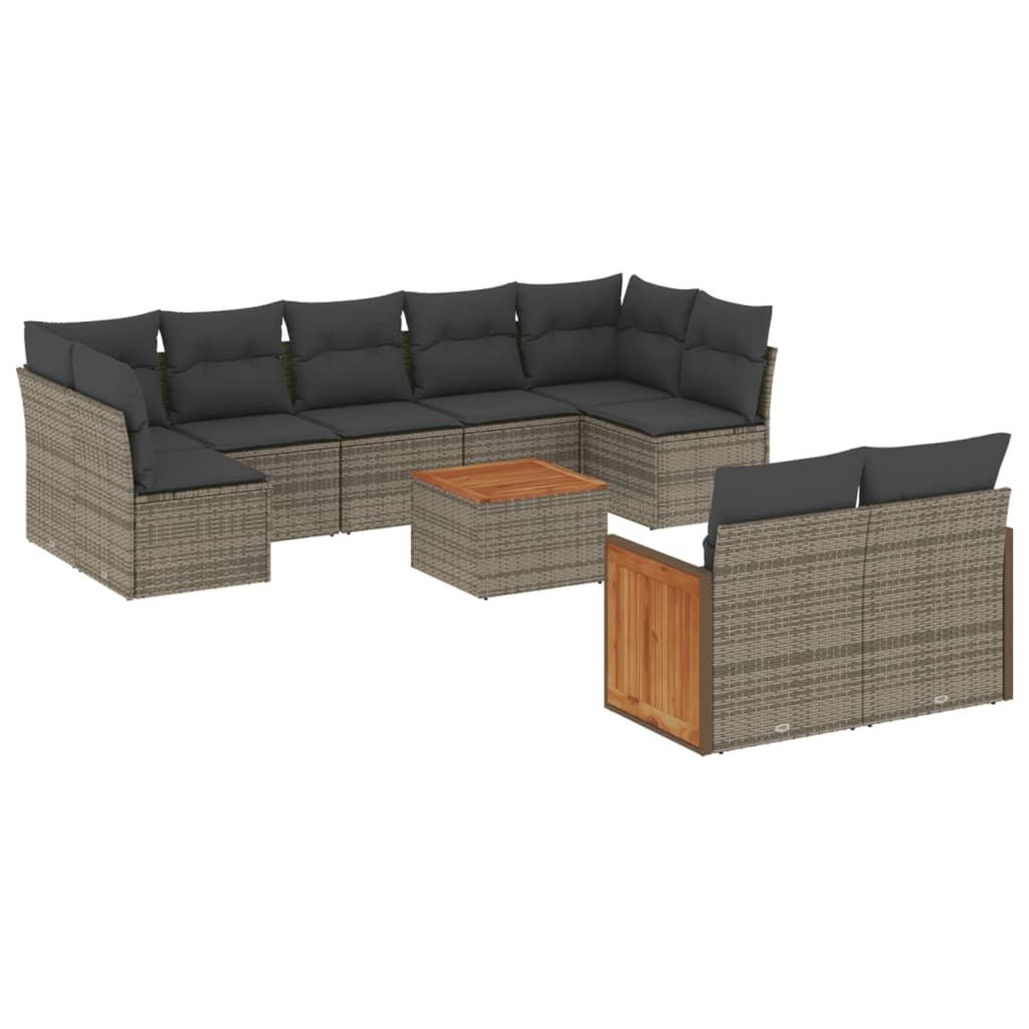 Voir la diapositive 2 : VIDAXL Salon de jardin avec coussins 10 pcs gris resine tressee
