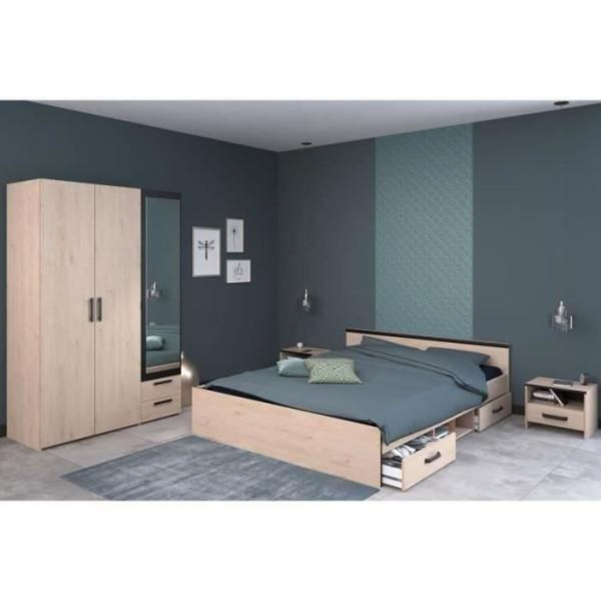 PARISOT Chambre complete adulte - ZODIAC INDUS - Chene et noir - PARISOT