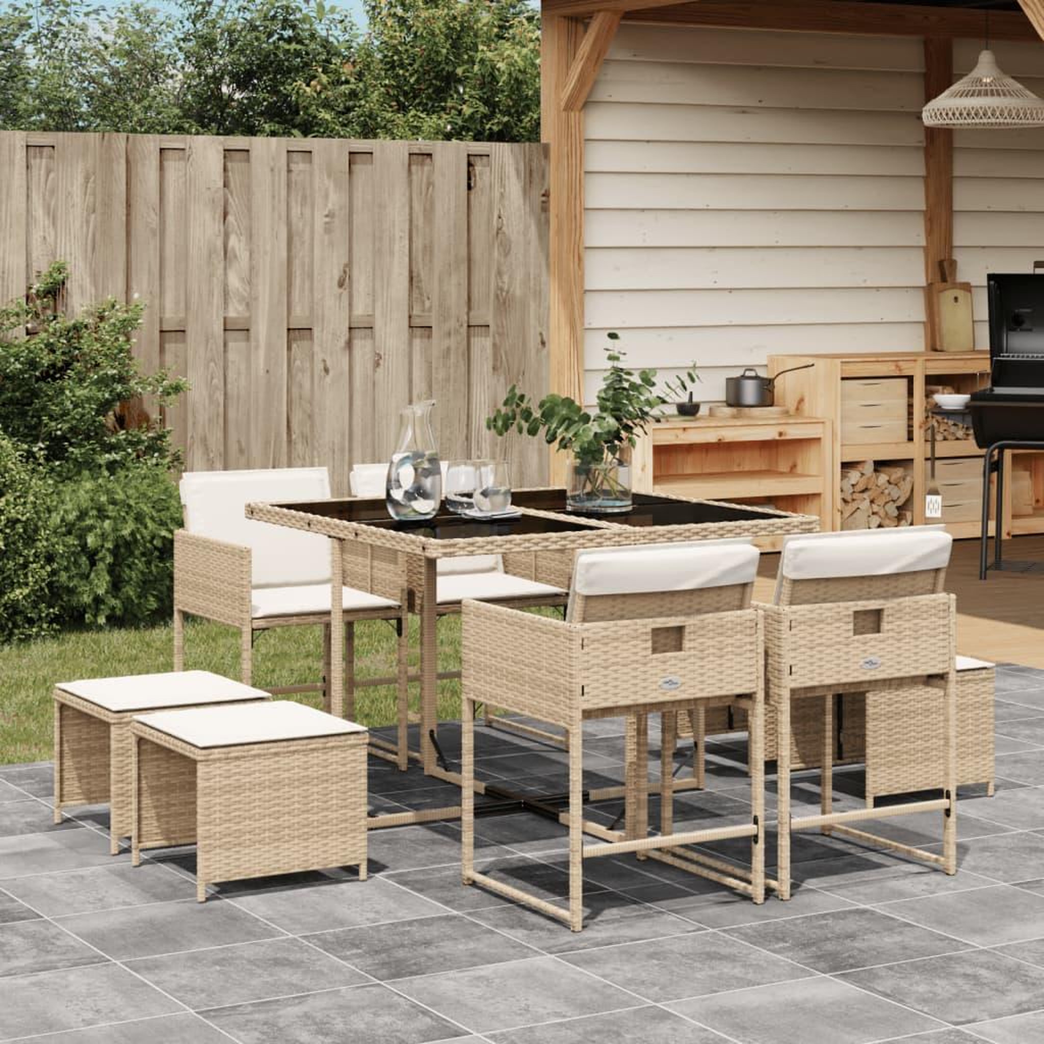 VIDAXL Ensemble a manger de jardin et coussins 9 pcs beige Poly rotin