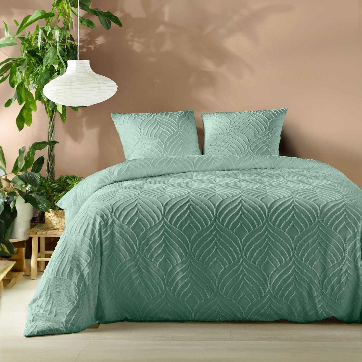 Douceur d'Intérieur Parure de lit effet tufté HELTIE - 240 x 260 cm - Vert