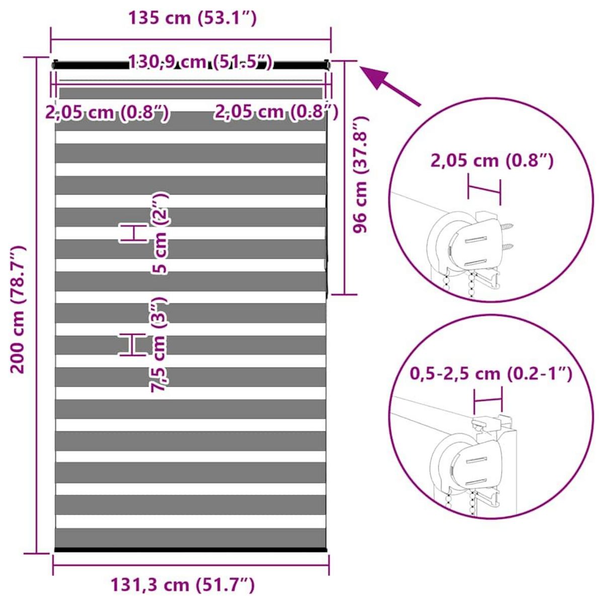 VIDAXL Store zebre marron 135x200cm largeur du tissu 130,9cm polyester