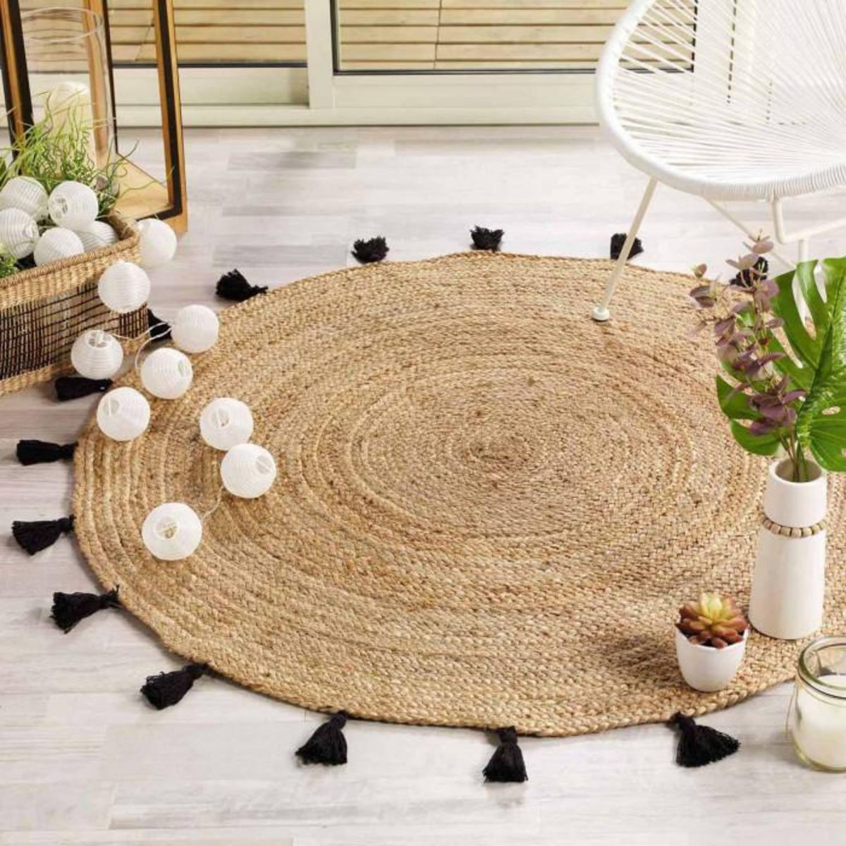 Paris Prix Tapis Rond Déco en Jute  Shira  120cm Noir
