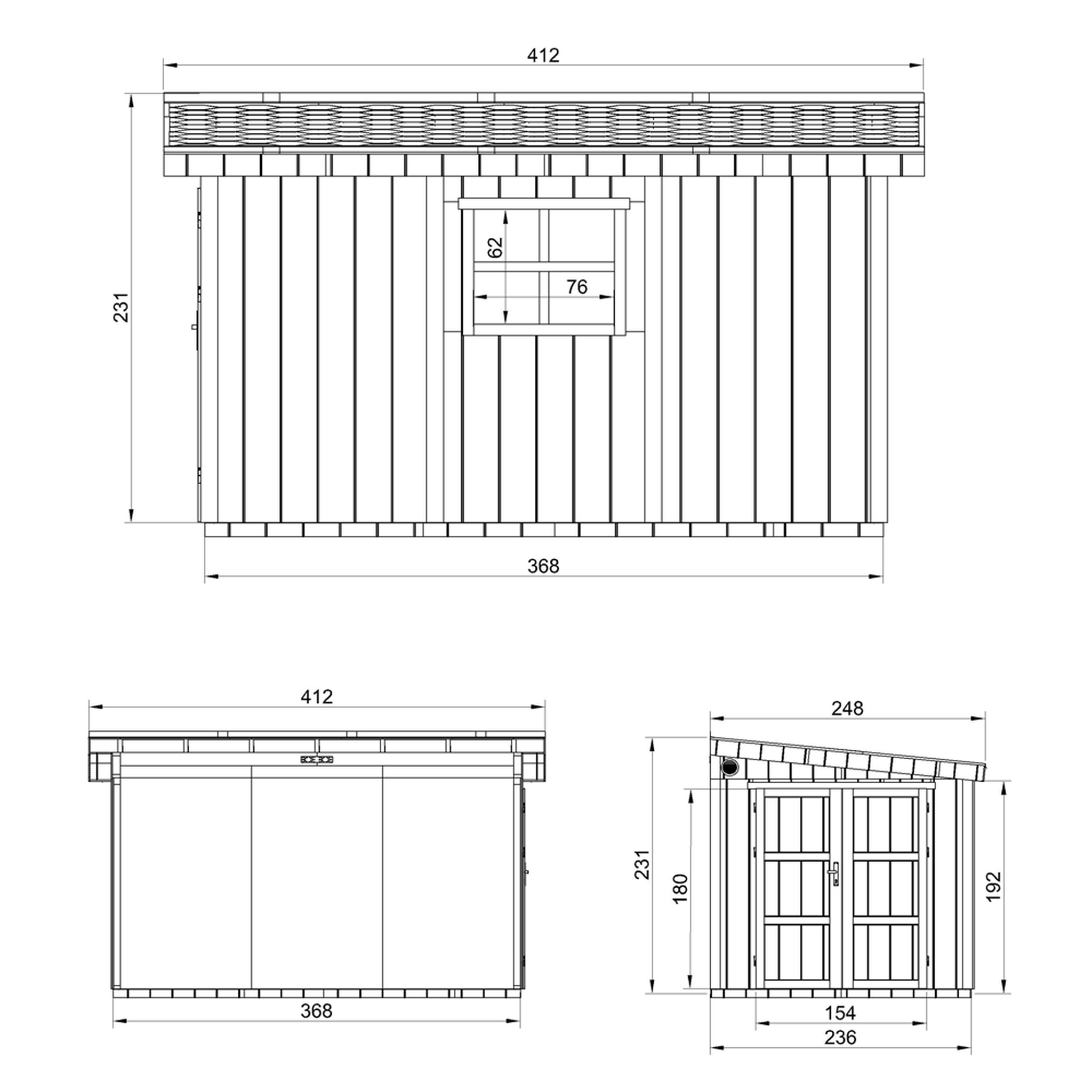 Voir la diapositive 4 : TIMBELA Abri de jardin qualité premium 8,68 m² h231x248x412 cm avec plancher et paroi latérale m939
