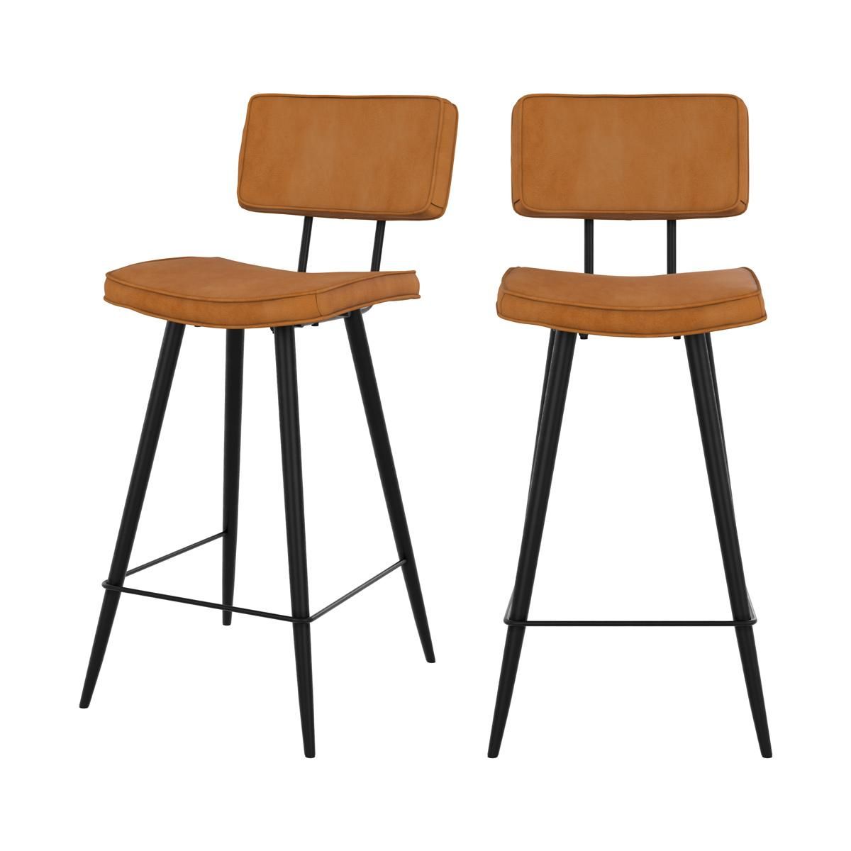 Rendez vous déco Lot de 2 chaises de bar mi-hauteur 66 cm cuir synthétique gris / noir - Texas