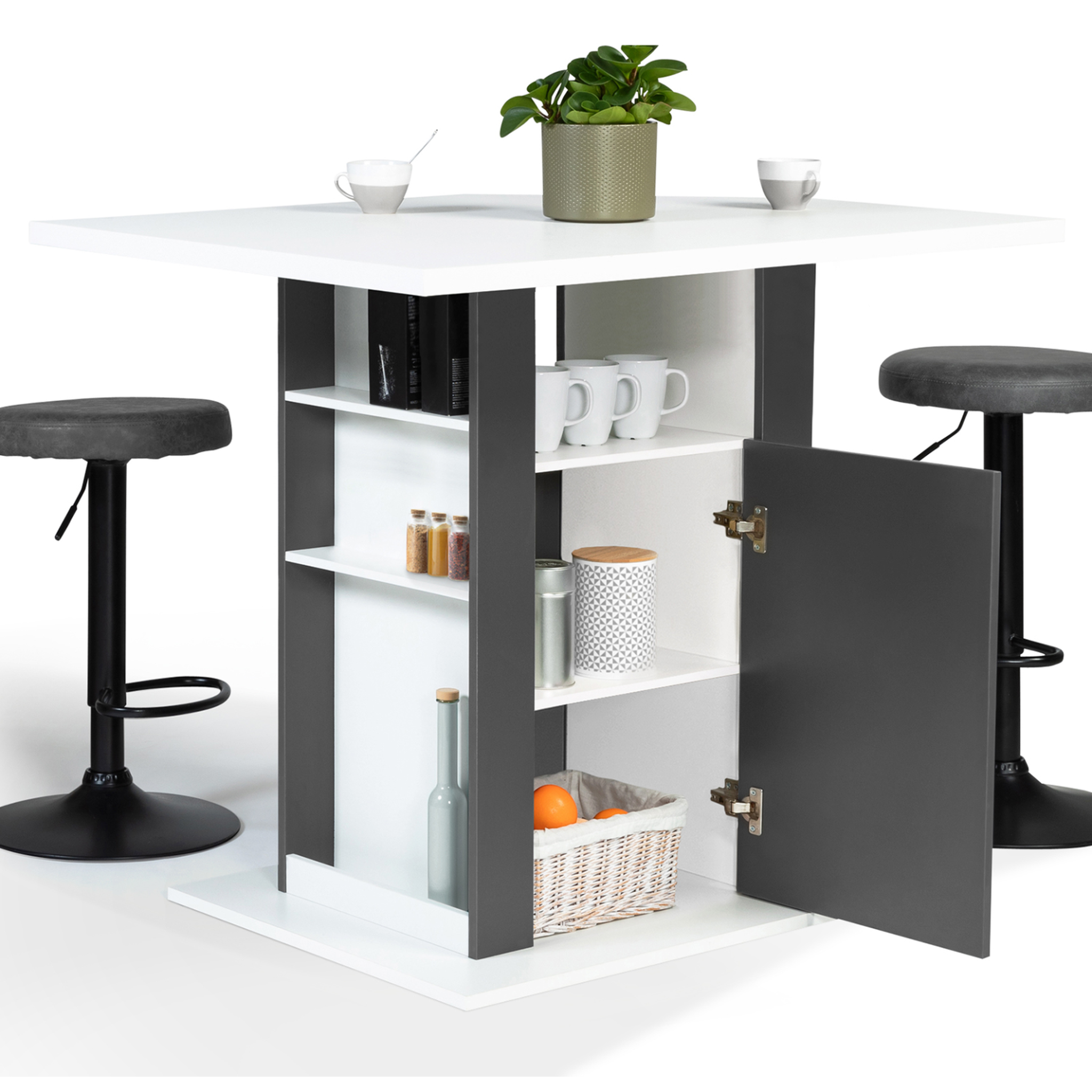 Voir la diapositive 4 : ID MARKET Ilot central ugo 110 cm bois blanc et gris avec rangements