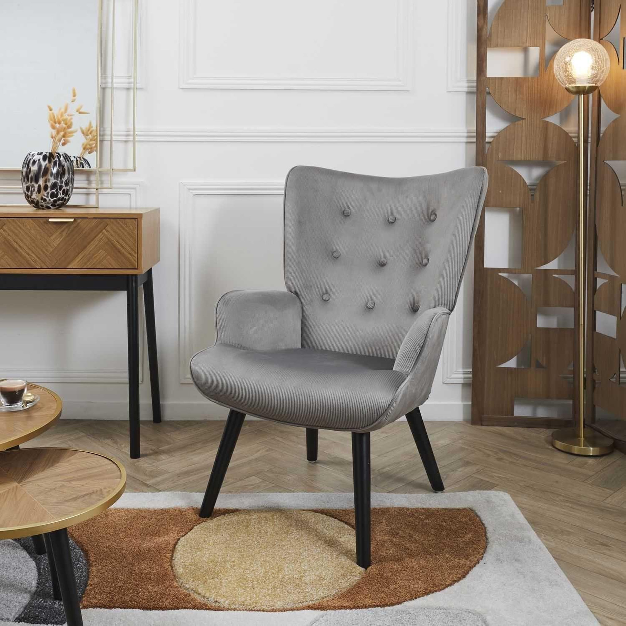 Voir la diapositive 2 : The Home Deco Factory Fauteuil de salon en velours côtelé Giulia