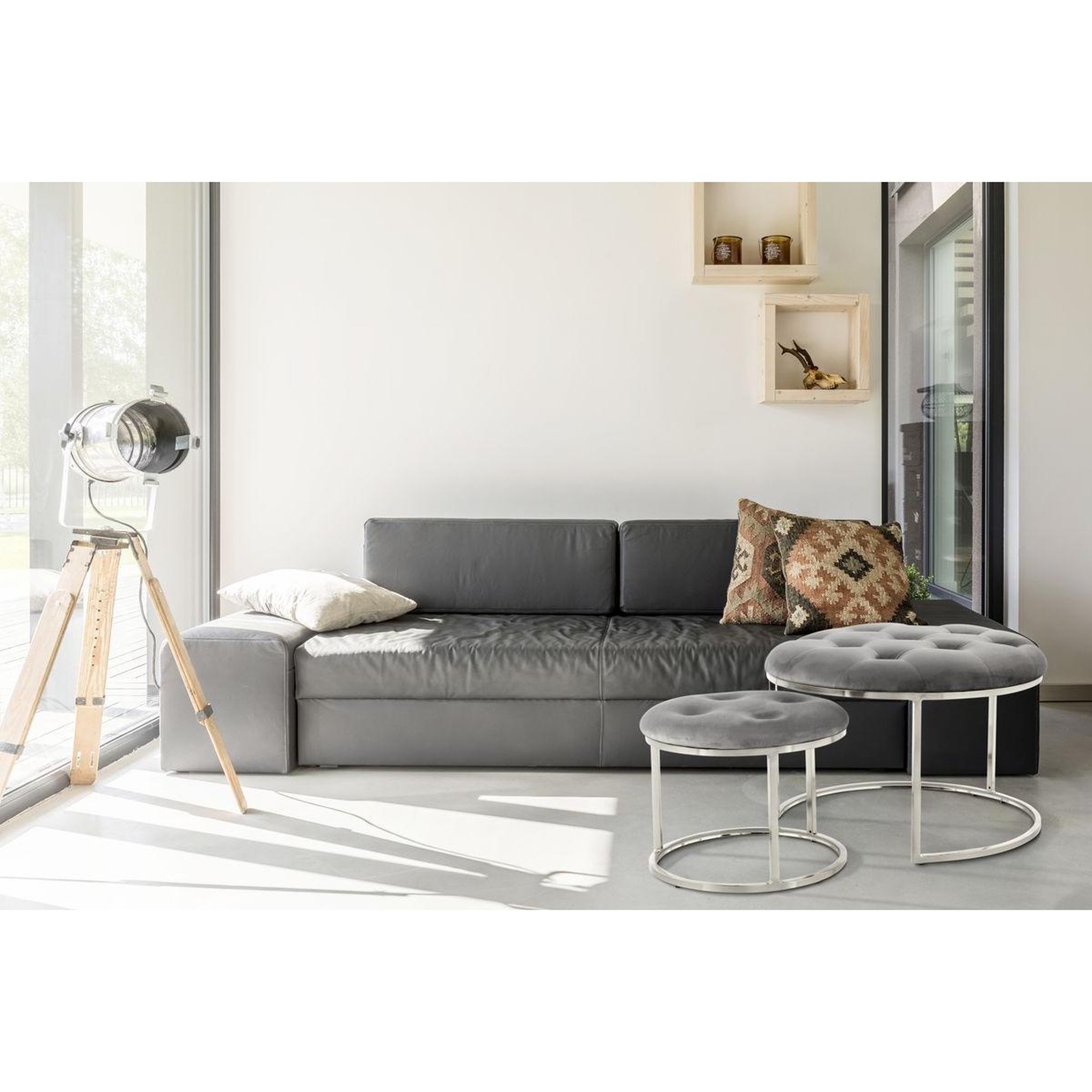 Voir la diapositive 3 : Paris Prix Lot de 2 tabourets  becky  60cm gris & argent