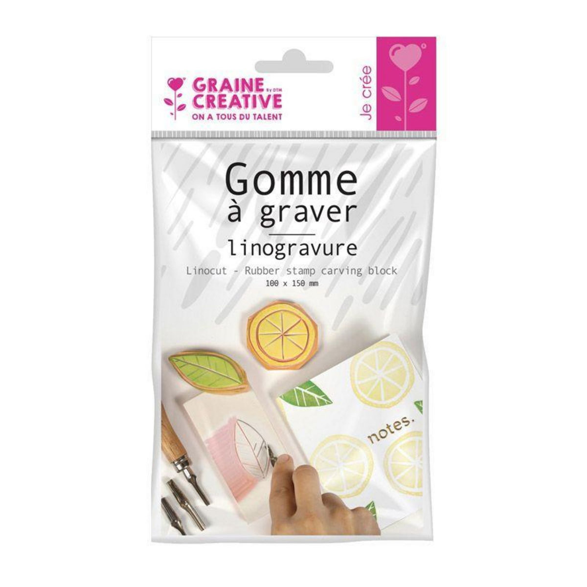 Graine créative Sachet 1 plaque de gomme à graver pour linogravure - 15 x 10 cm