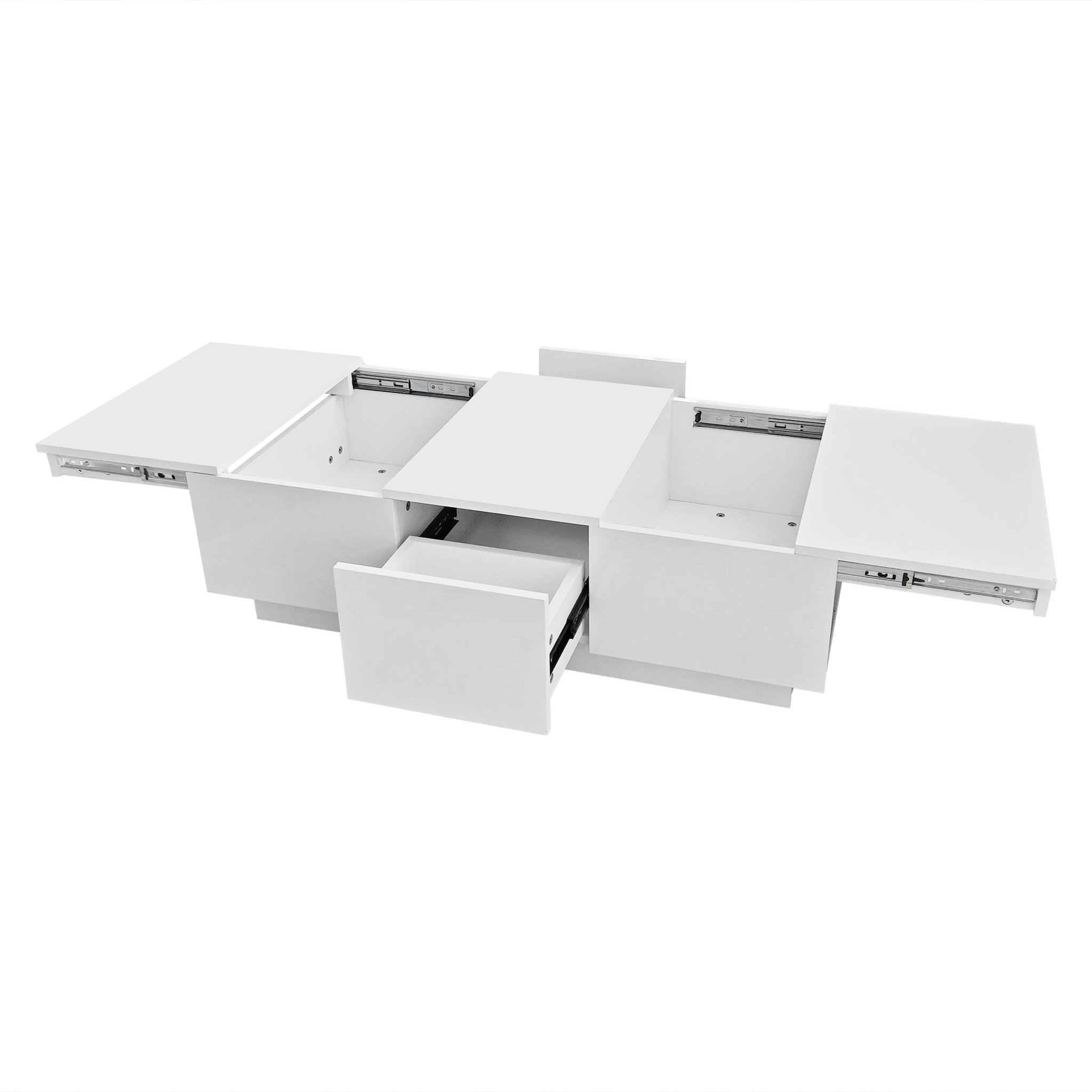 Voir la diapositive 6 : MERAX Table Basse Brillante Avec 2 Tiroirs Et 2 Rangements Push-pull Blanc