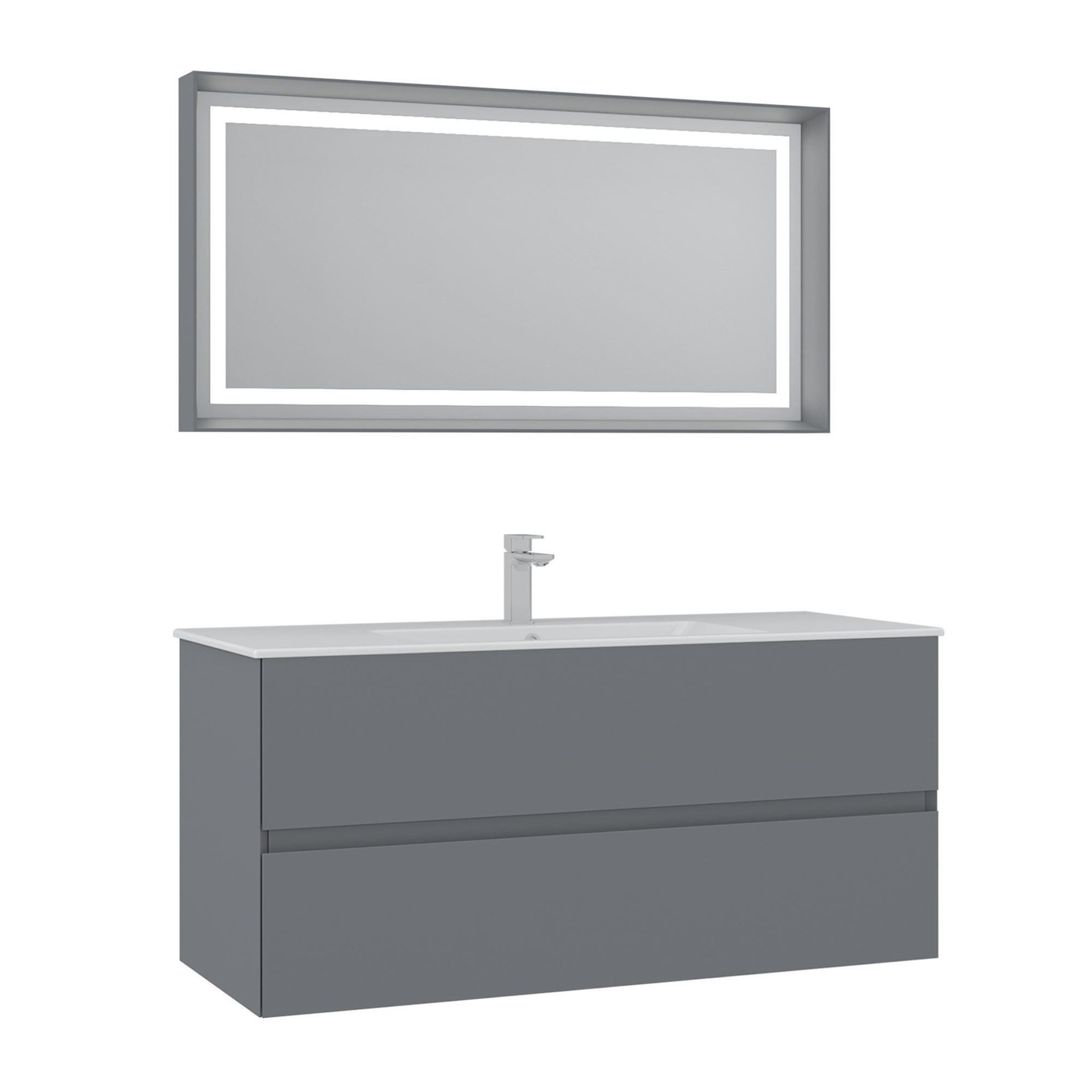 Habitat et Jardin Meuble avec simple vasque et miroir  Nest 121 v2  - 121 x 51 x 55 cm - Matte Grey