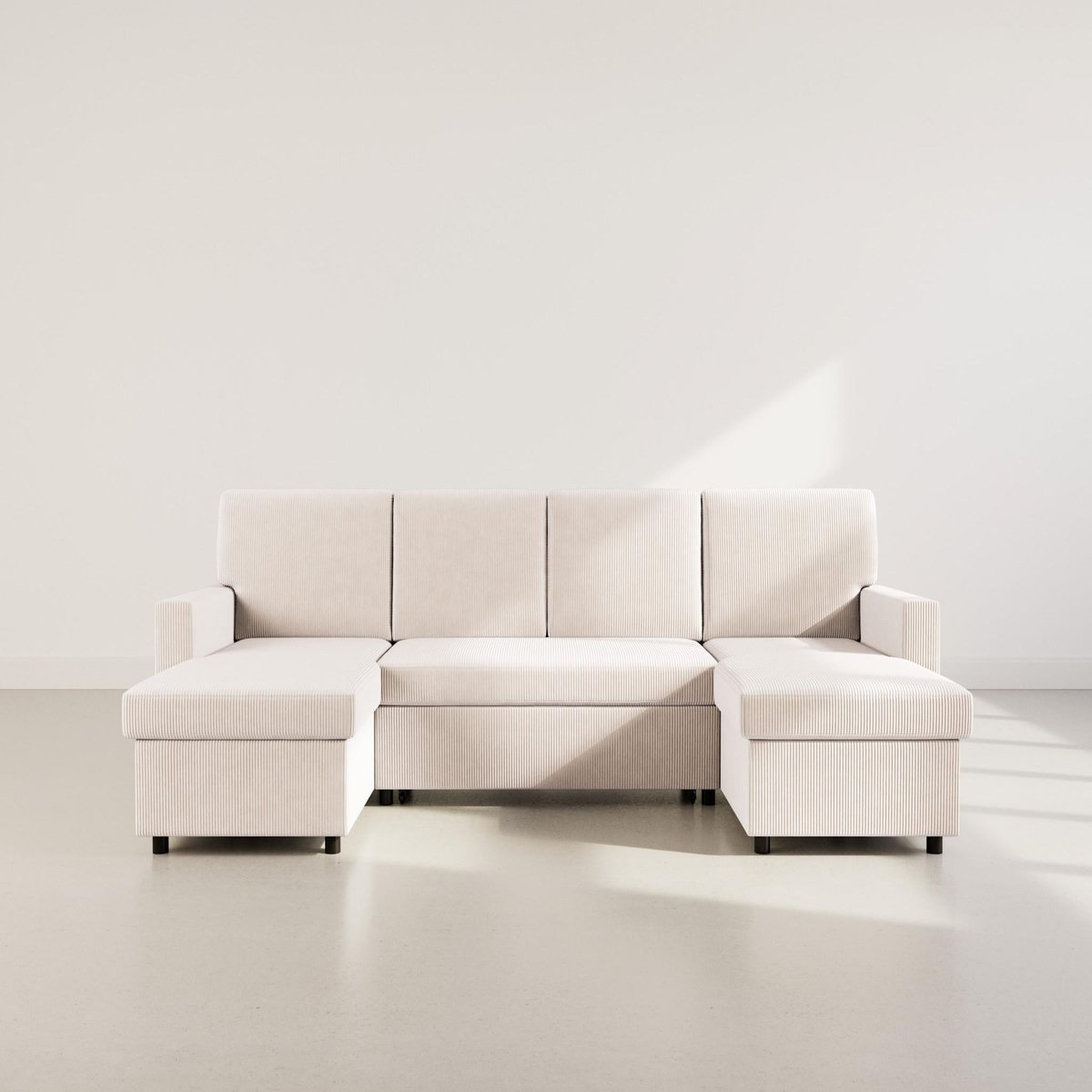 BEST MOBILIER Meiya - canapé panoramique en u 7 places convertible avec coffre en velours côtelé