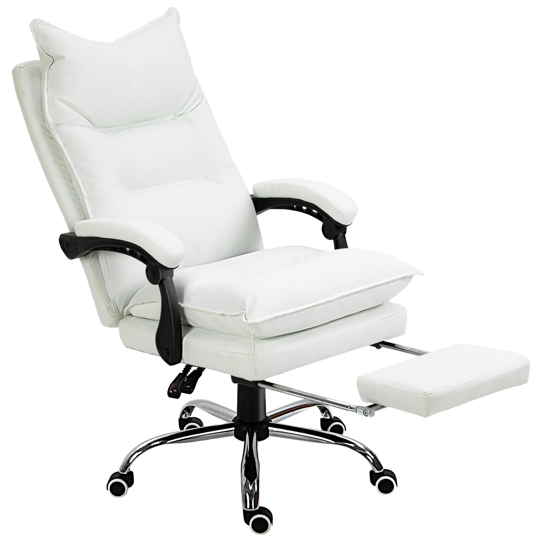 Voir la diapositive 4 : VINSETTO Fauteuil de bureau direction hauteur réglable dossier inclinable repose-pied intégré revêtement synthétique blanc
