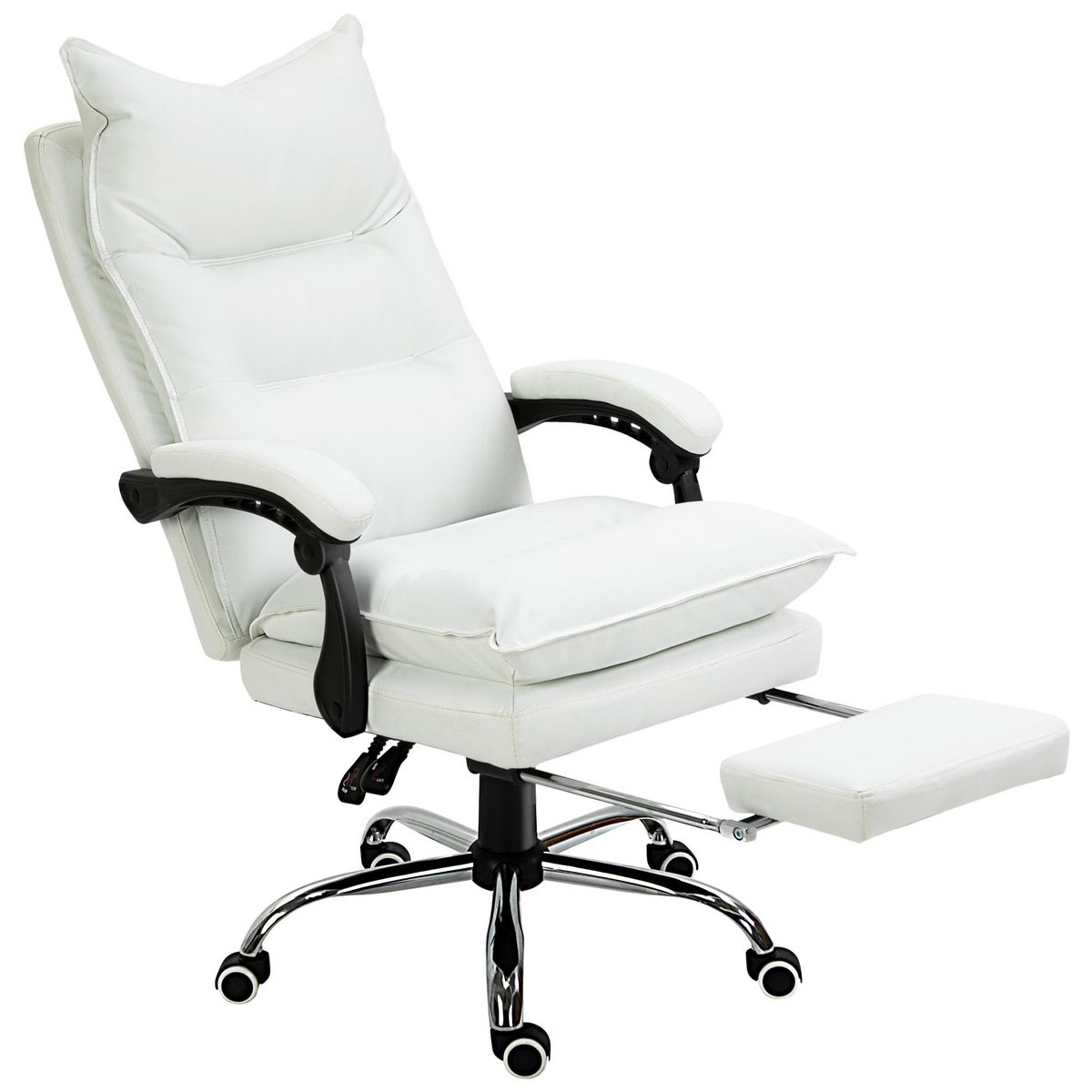 VINSETTO Fauteuil de bureau direction hauteur réglable dossier inclinable repose-pied intégré revêtement synthétique blanc