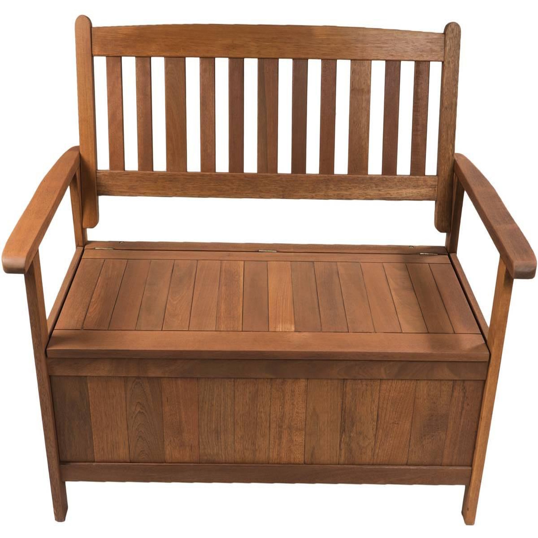 Voir la diapositive 3 : Habitat et Jardin Banc de jardin 2 places avec coffre  manille  - mapel en bois - marron