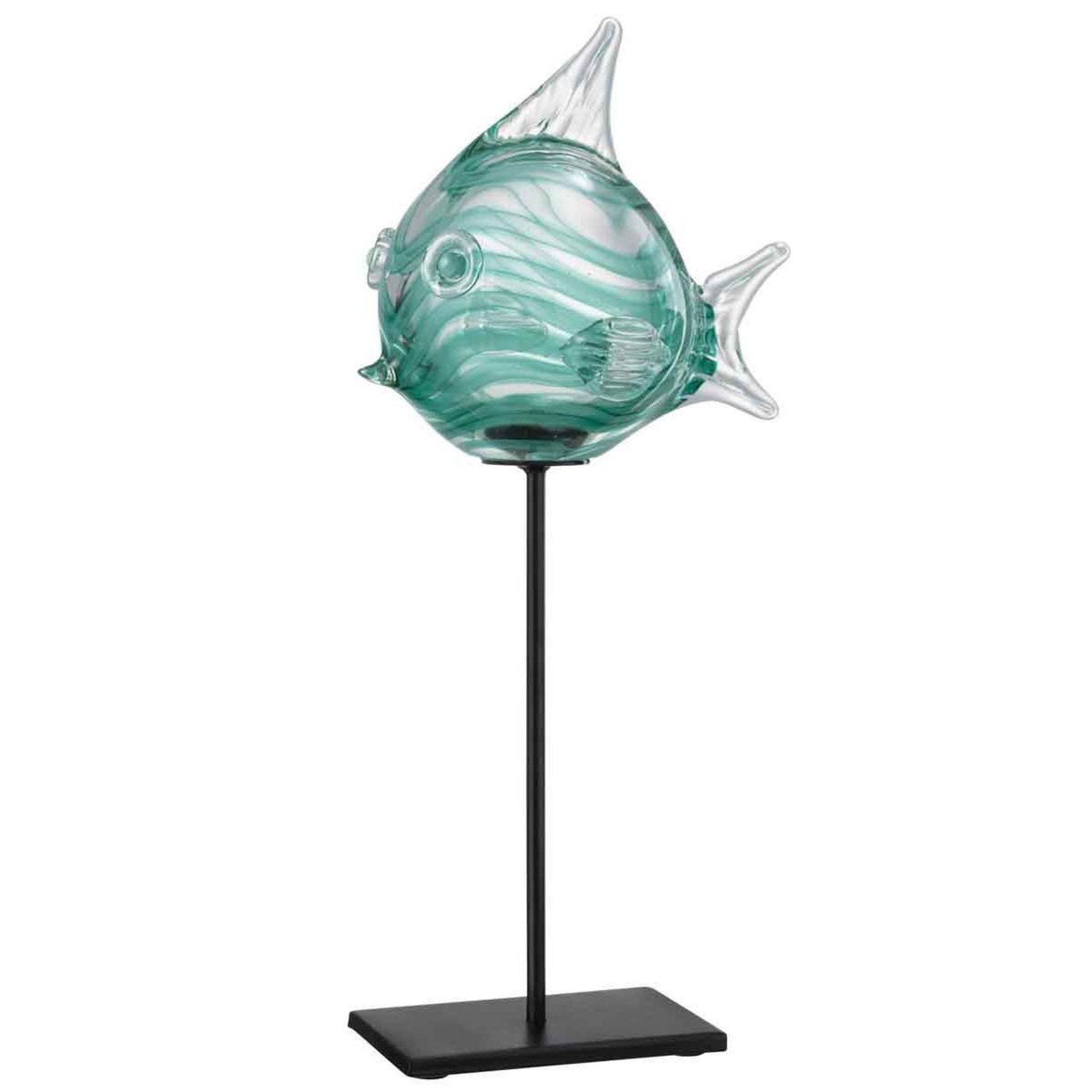 Voir la diapositive 1 : J-LINE Statuette déco  poisson sur pied  37cm vert