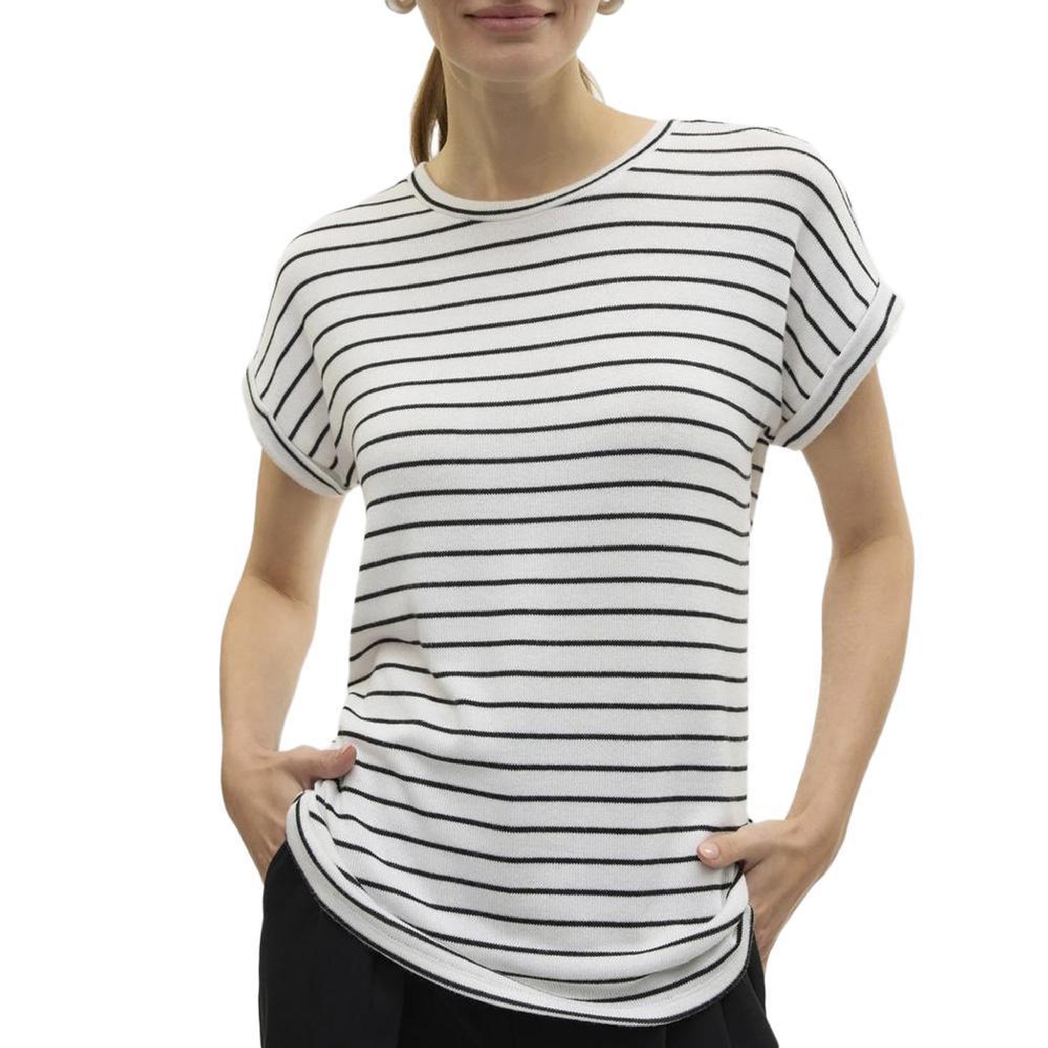 Vero Moda T Shirt Rayure  Femme Vero Moda Brianna 10291353. Coloris disponibles : Blanc