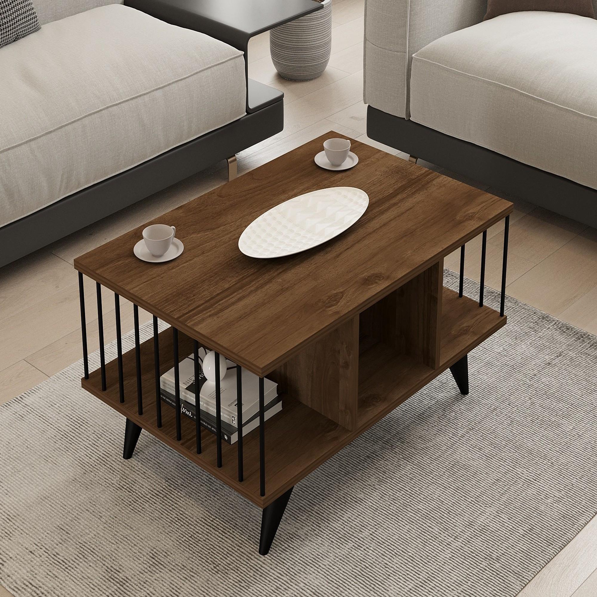Voir la diapositive 4 : Habitat et Jardin Table basse en bois  bert  - 90 x 60 x 40 cm - noyer
