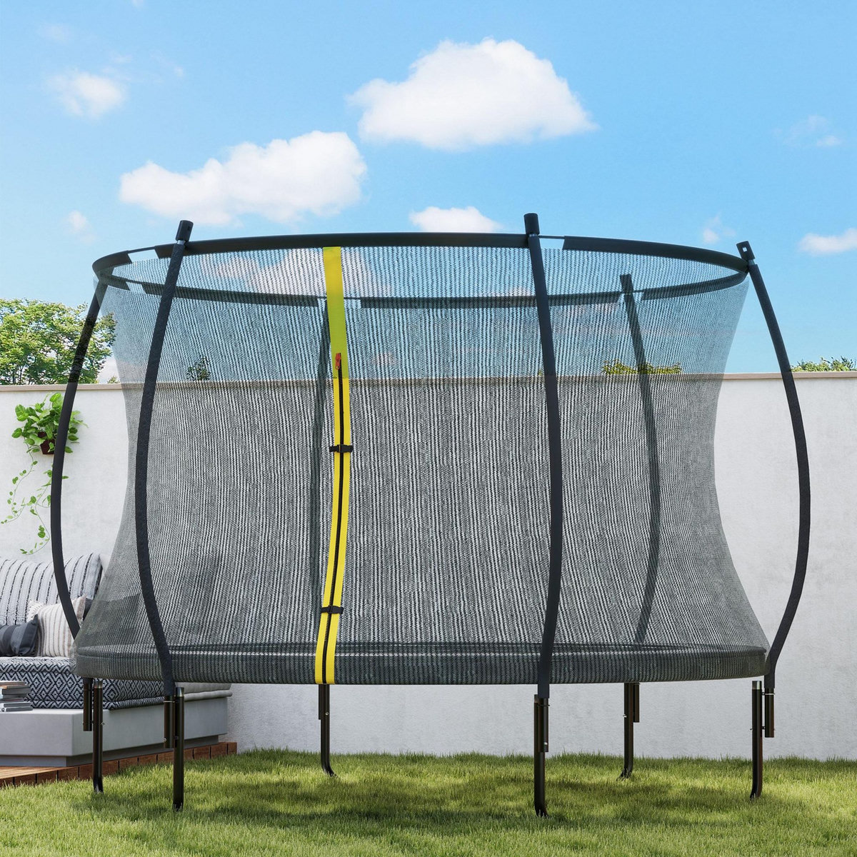 HOMCOM Trampoline de jardin Ø305 cm - couvre-ressort, filet de sécurité porte zippée verrouillable inclus - acier noir