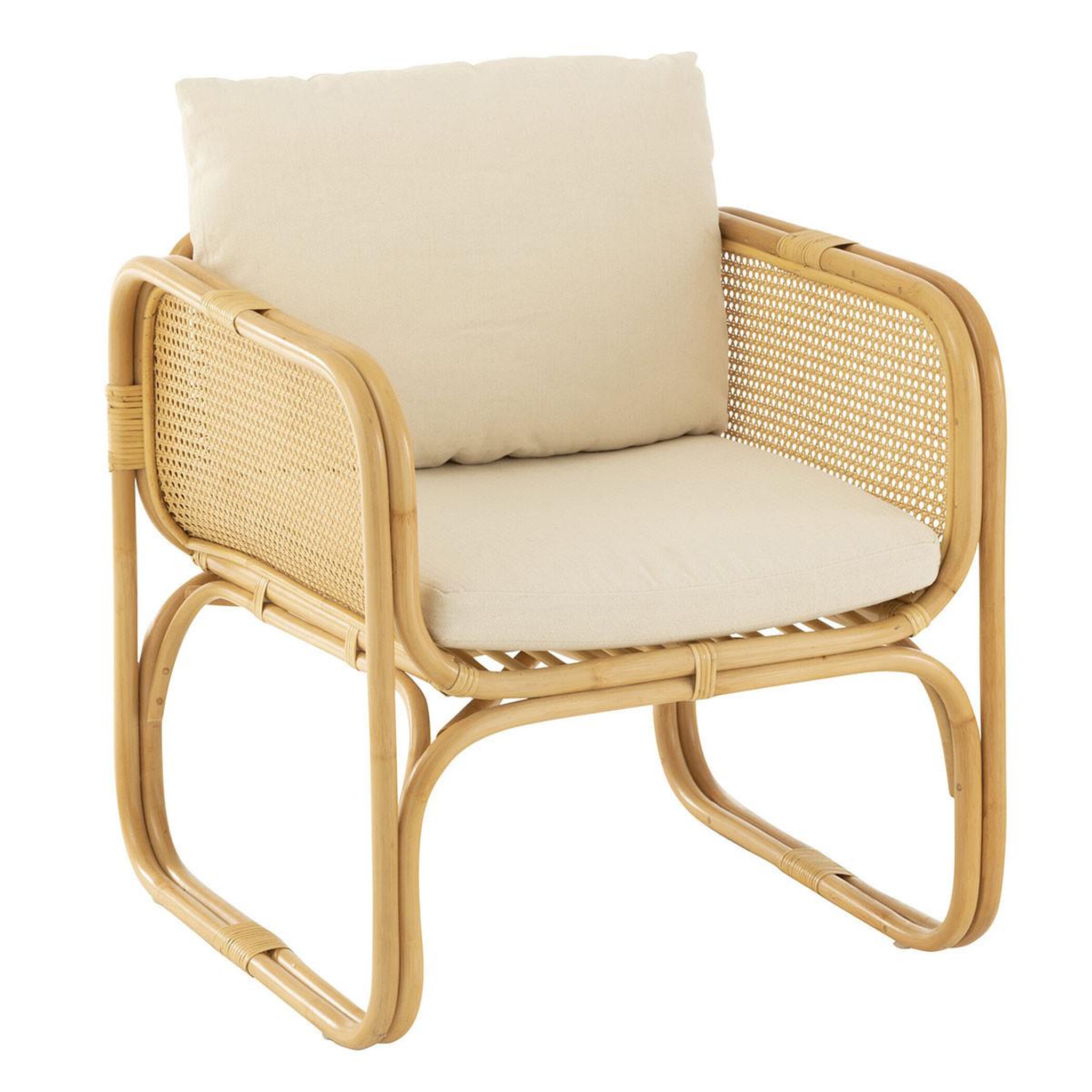 Voir la diapositive 1 : J-LINE Fauteuil en rotin & coussin  joey  67cm naturel