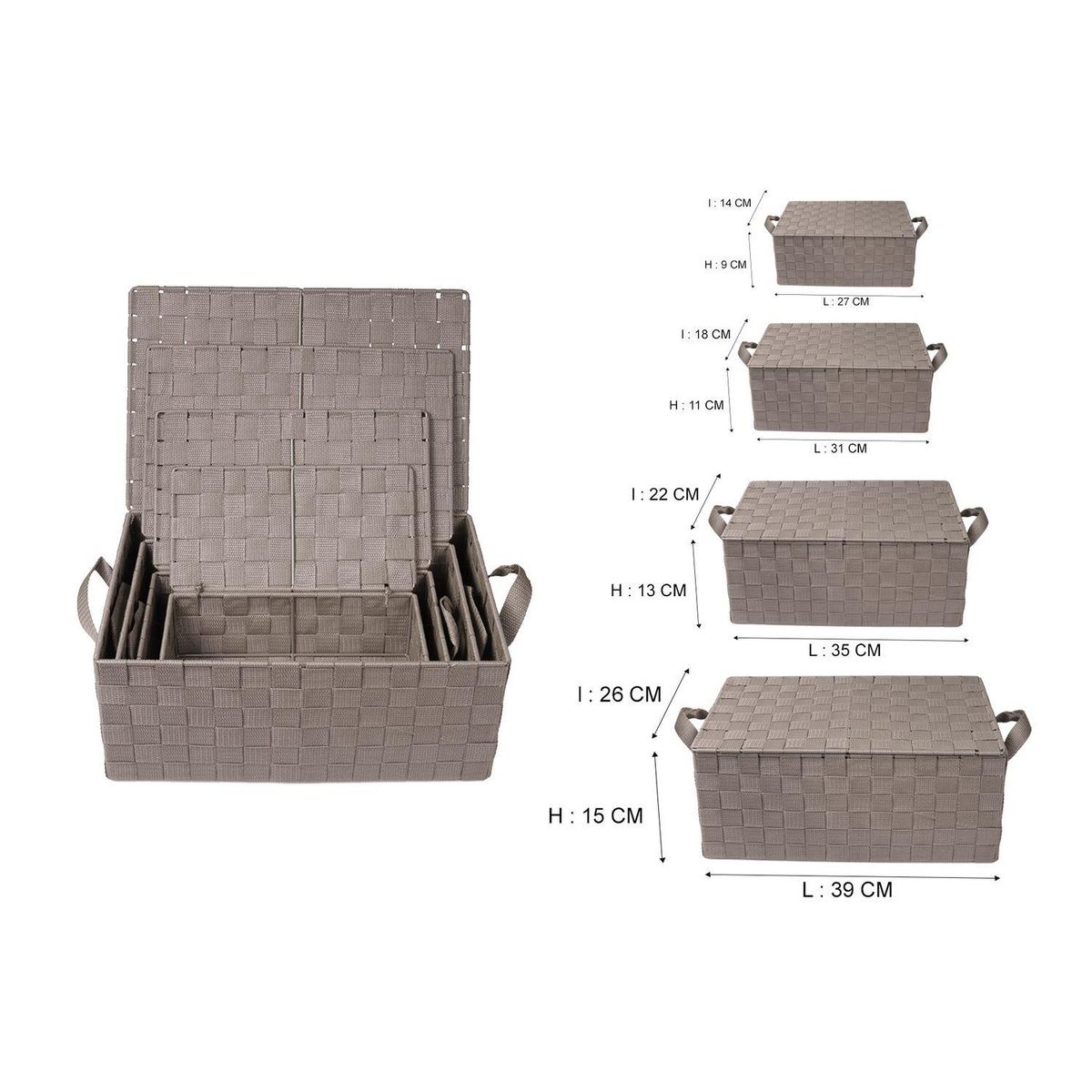 TOILINUX Lot de 4 Corbeilles avec sangles et couvercles en Polypropylène