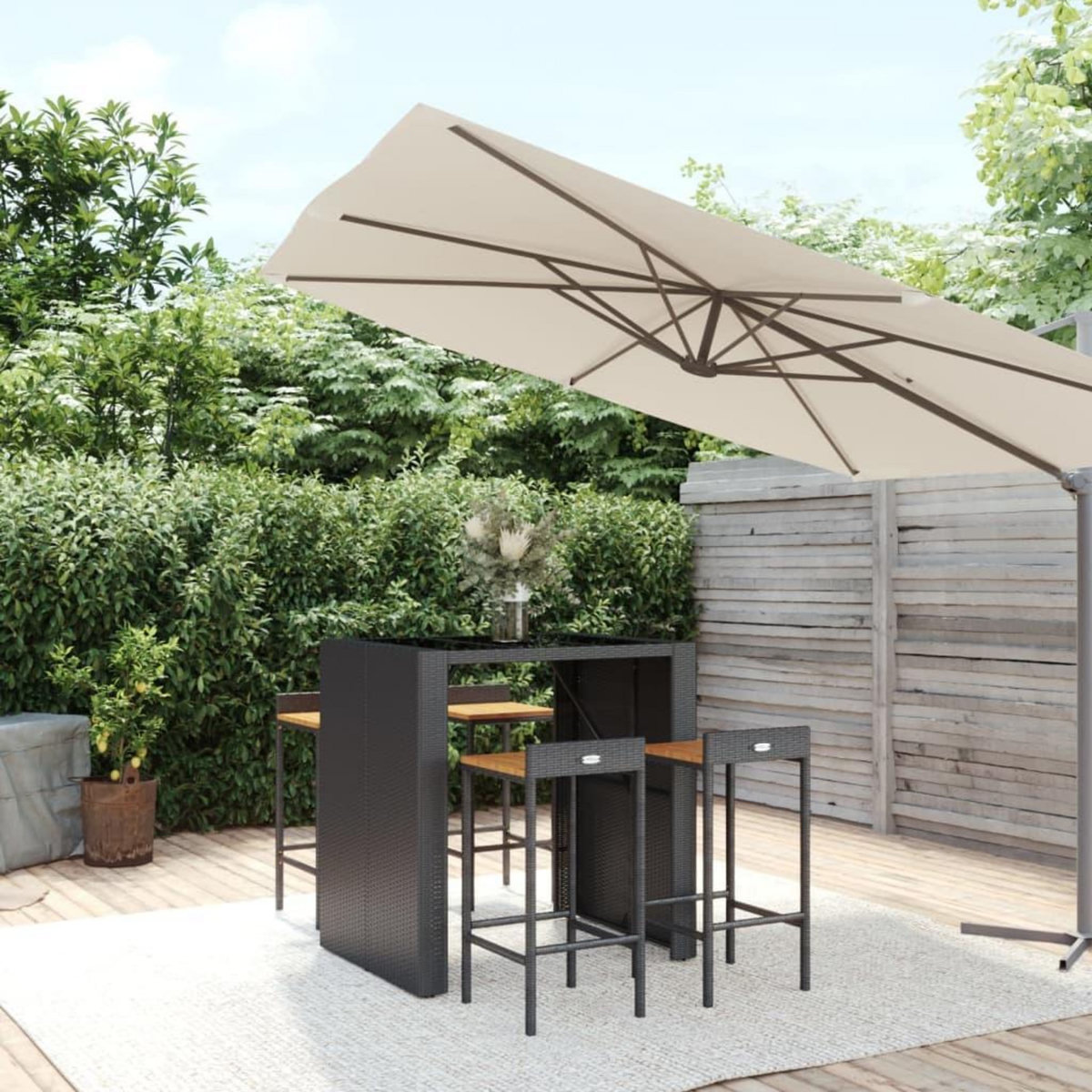 VIDAXL Ensemble de bar jardin 5 pcs noir poly rotin/bois massif acacia