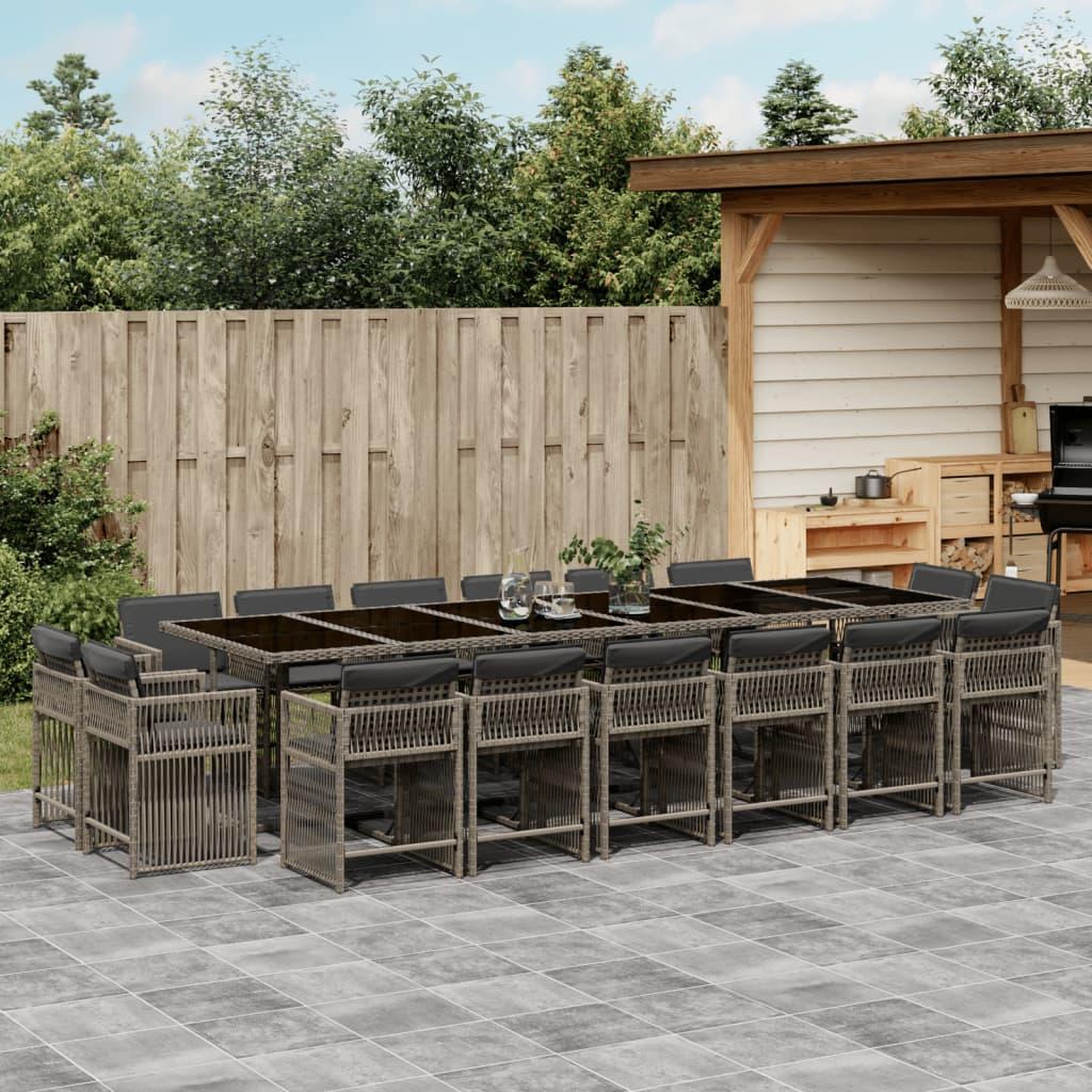 VIDAXL Ensemble a manger de jardin 17 pcs et coussins resine tressee