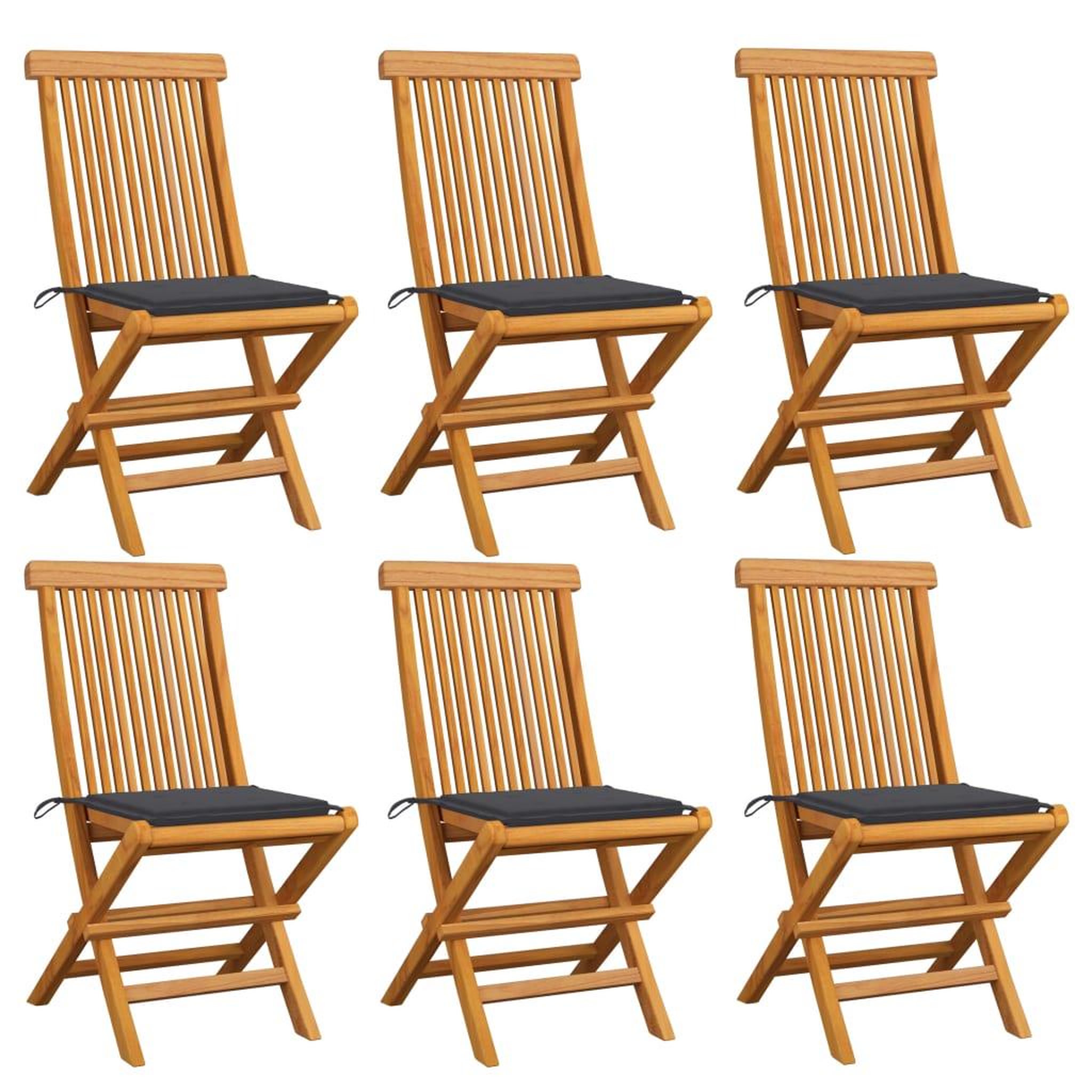 Voir la diapositive 1 : VIDAXL Chaises de jardin et coussins anthracite lot de 6 Bois de teck
