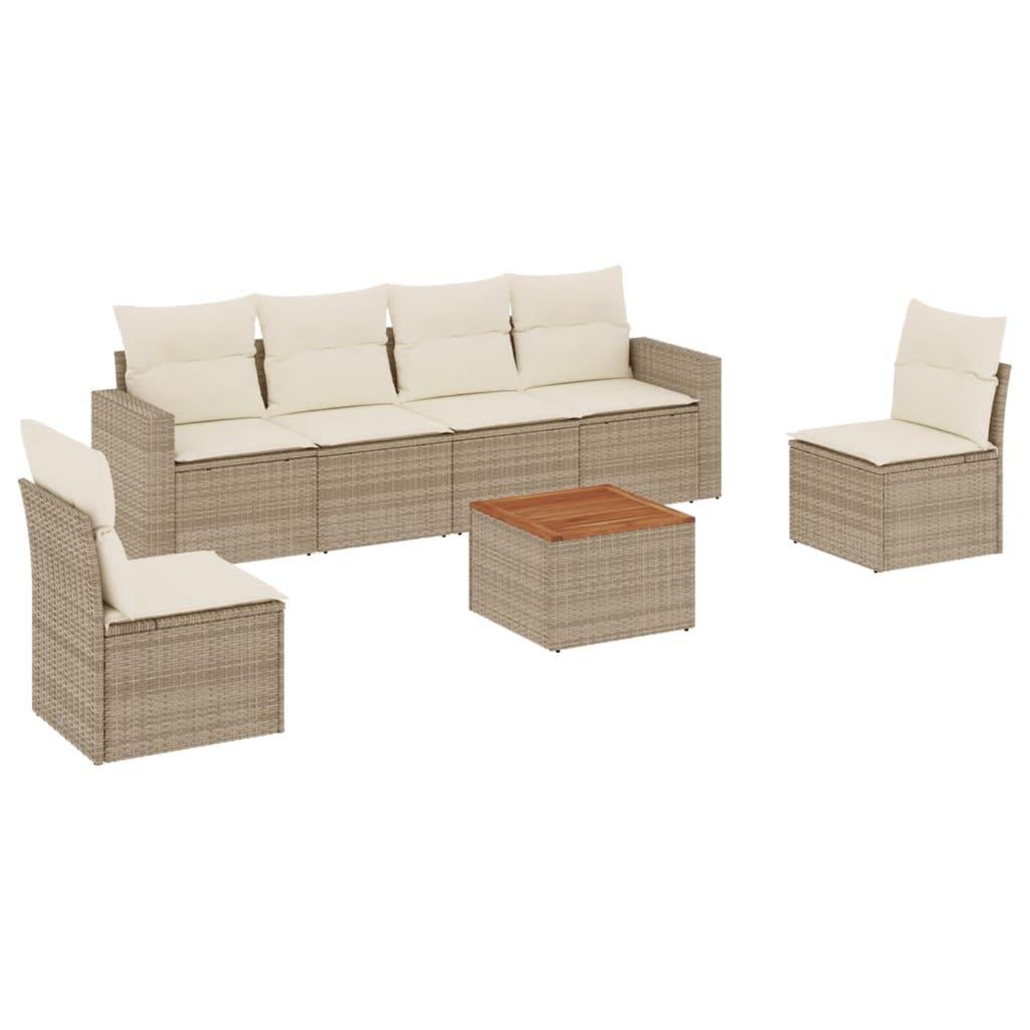 Voir la diapositive 2 : VIDAXL Salon de jardin avec coussins 7 pcs beige resine tressee