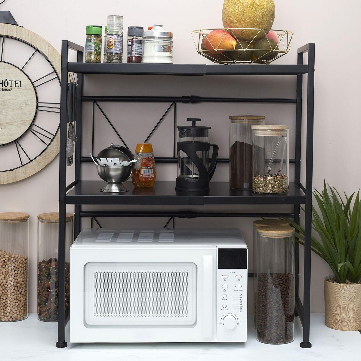TOILINUX Organisateur pour Micro-Onde modulable et extensible avec 2 étagères - Noir