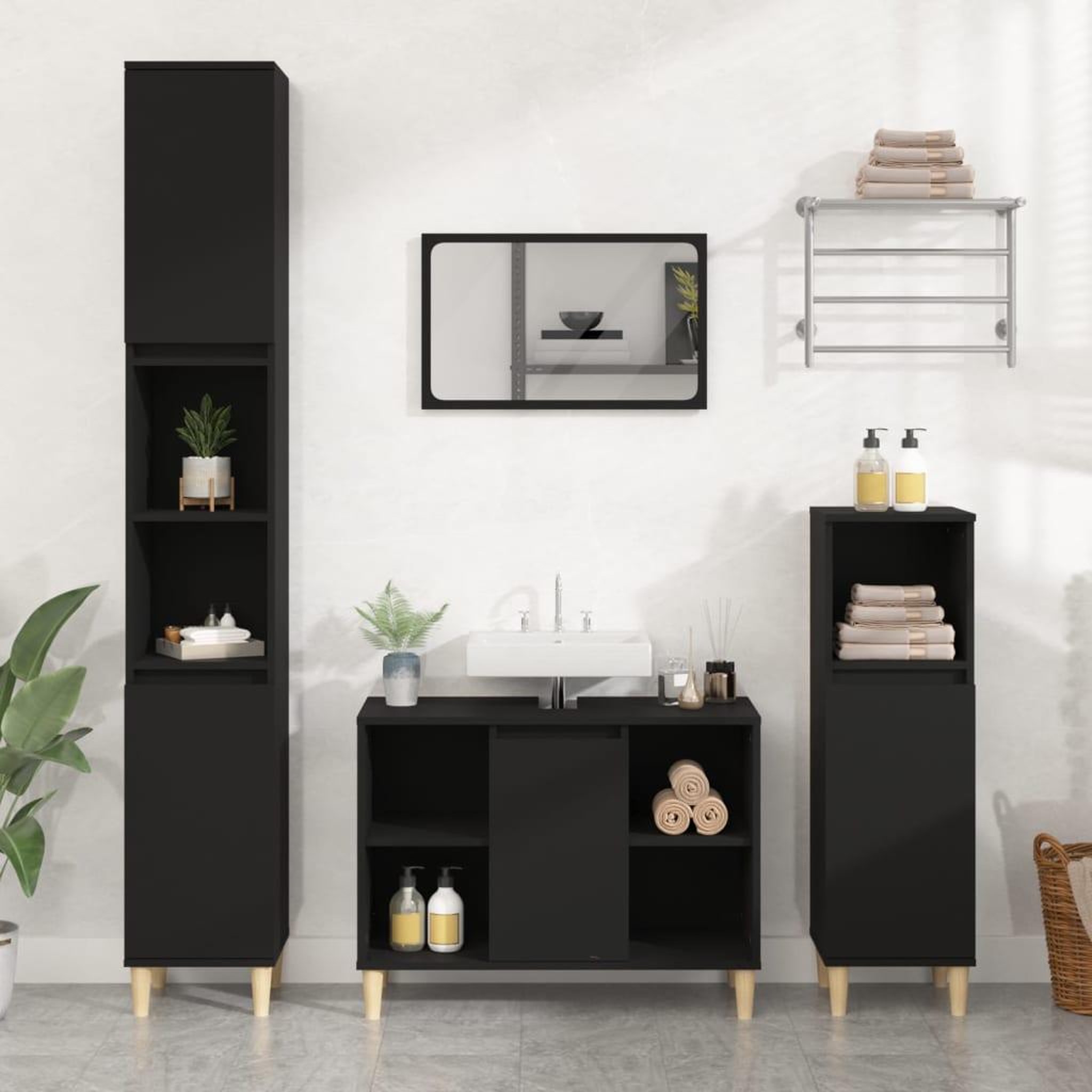 Voir la diapositive 1 : VIDAXL Meuble d'evier noir 80x33x60 cm bois d'ingenierie