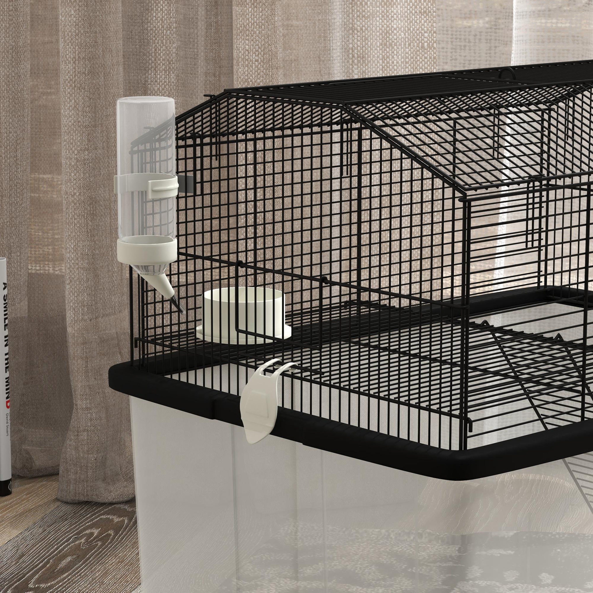 Voir la diapositive 5 : PAWHUT Cage rongeur hamster 2 étages - roulettes, plateforme, échelle, accessoires - PP transparent acier noir
