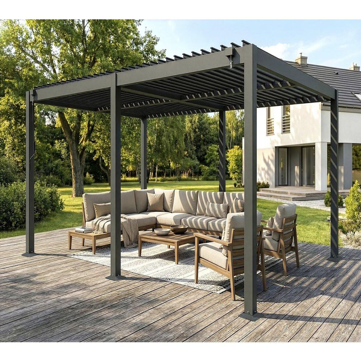 Habitat et Jardin Pergola bioclimatique autoportante en aluminium  Kensington  - 3 x 5 m - Gris