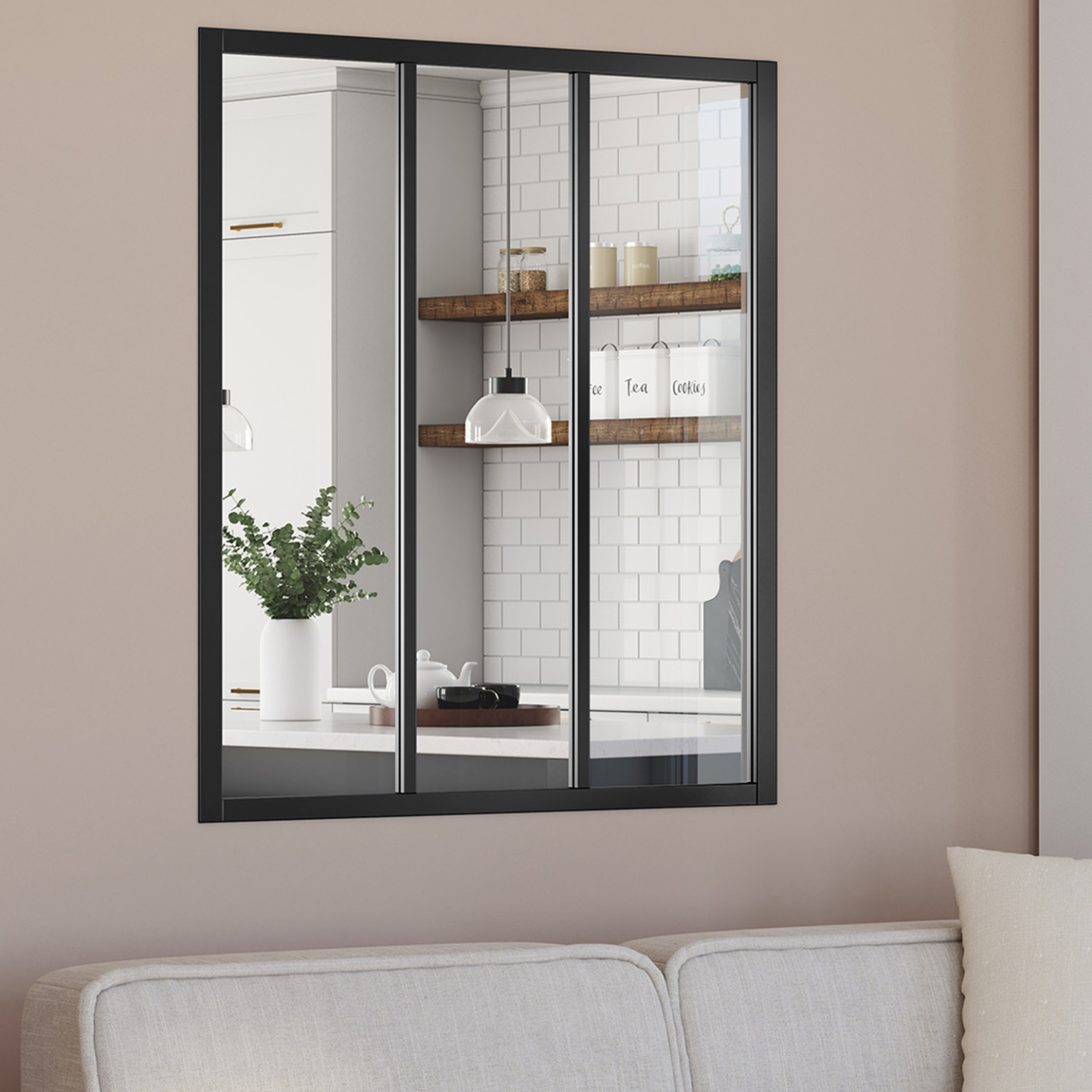 Voir la diapositive 2 : ID MARKET Verrière atelier 3 vitrages l. 93 x h. 108 cm en métal noir et verre trempé