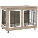 PAWHUT Cage pour chien sur pied - 2 portes verrouillables, coussin déhoussable inclus - acier filaire noir panneaux aspect bois brun