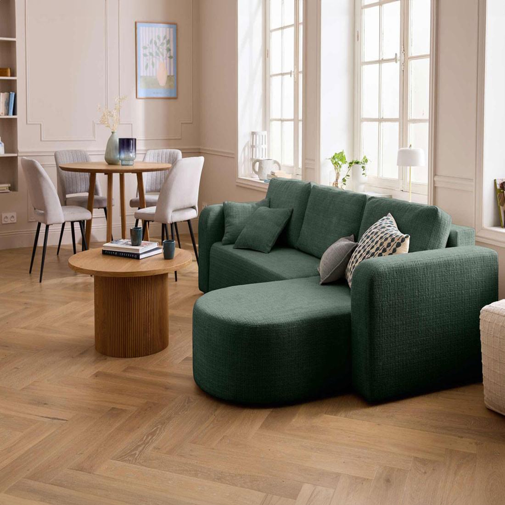Voir la diapositive 4 : BEST MOBILIER Miro - canapé d'angle réversible - 4 places - convertible avec coffre - en velours texturé