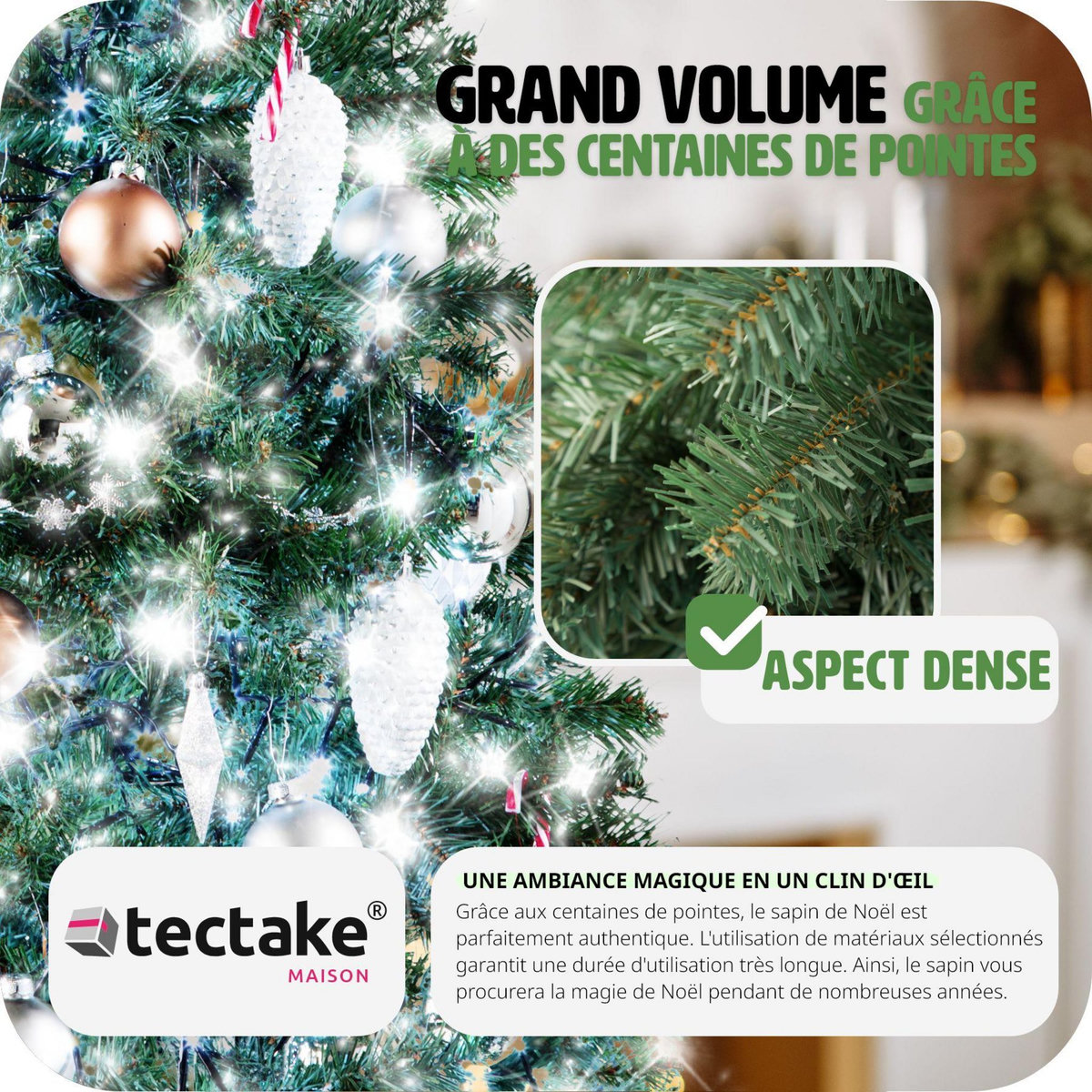 tectake Sapin de Noël artificiel 180 cm vert vert
