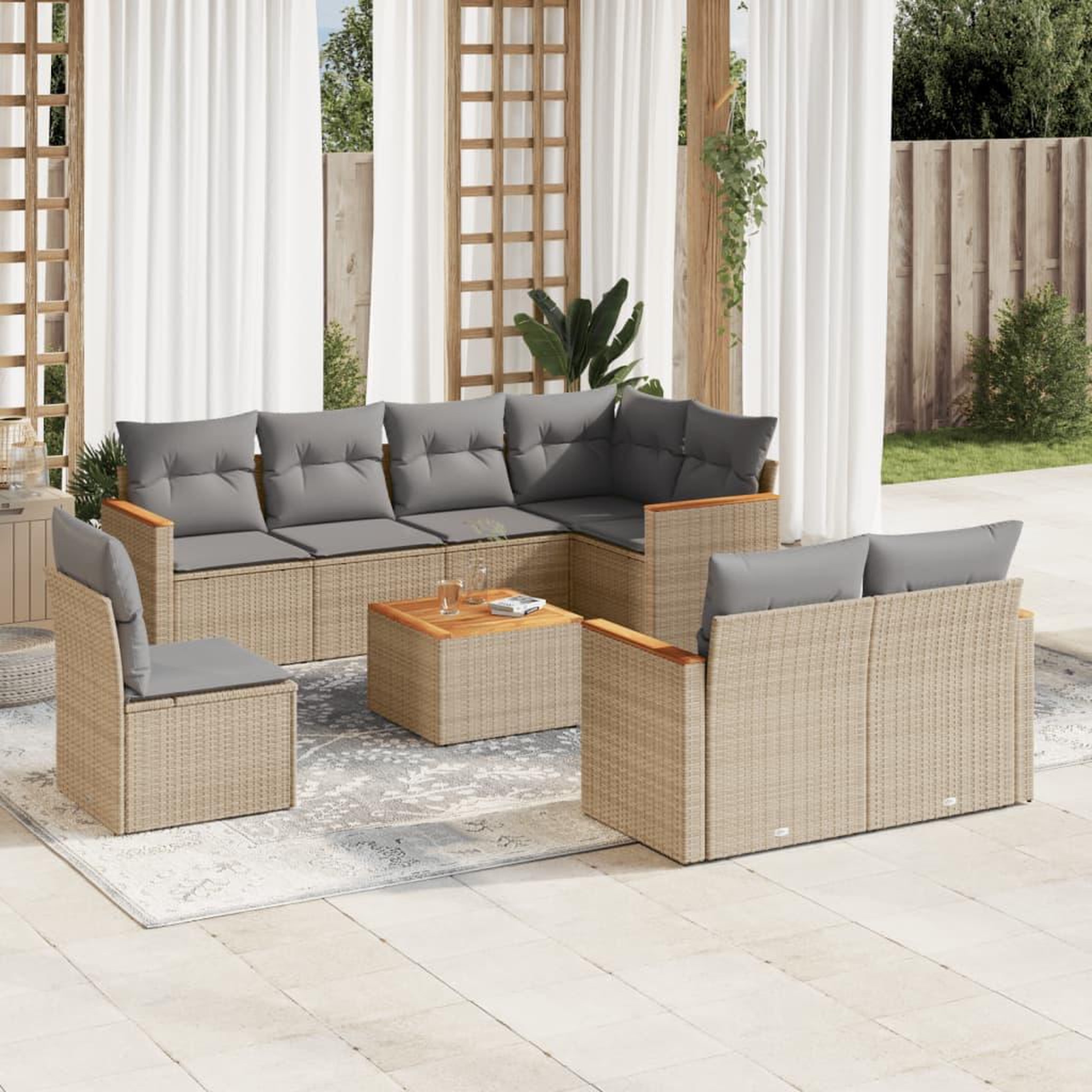 VIDAXL Salon de jardin avec coussins 9 pcs beige resine tressee