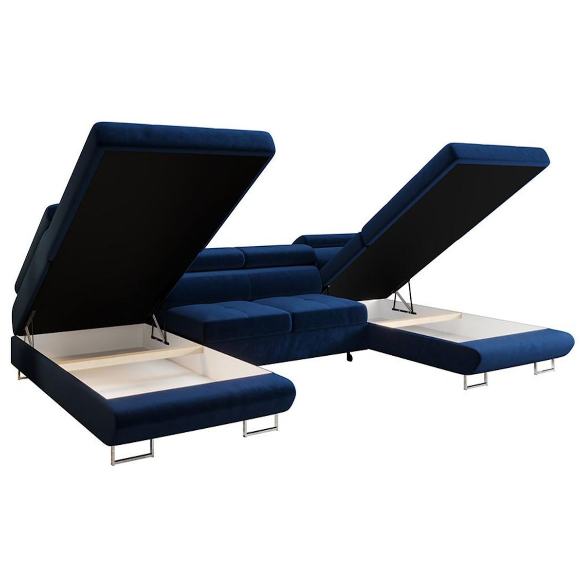 BEST MOBILIER Ayden - canapé panoramique en u 7 places convertible avec coffre et têtières réglables en tissu