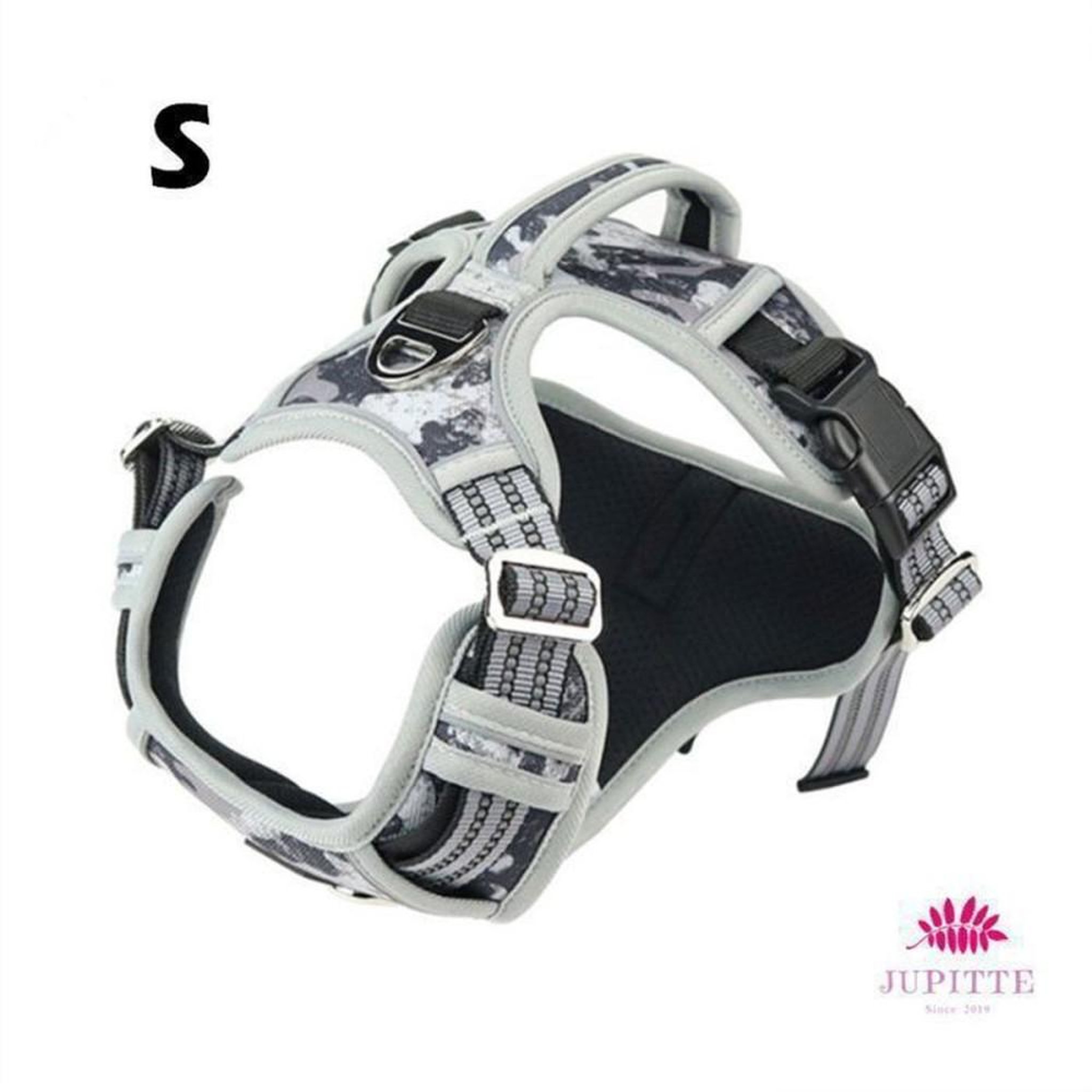 Harnais pour chien taille S gris JUPVIERGE à anti-traction avec anneaux avant/arrière et poignée de contrôle