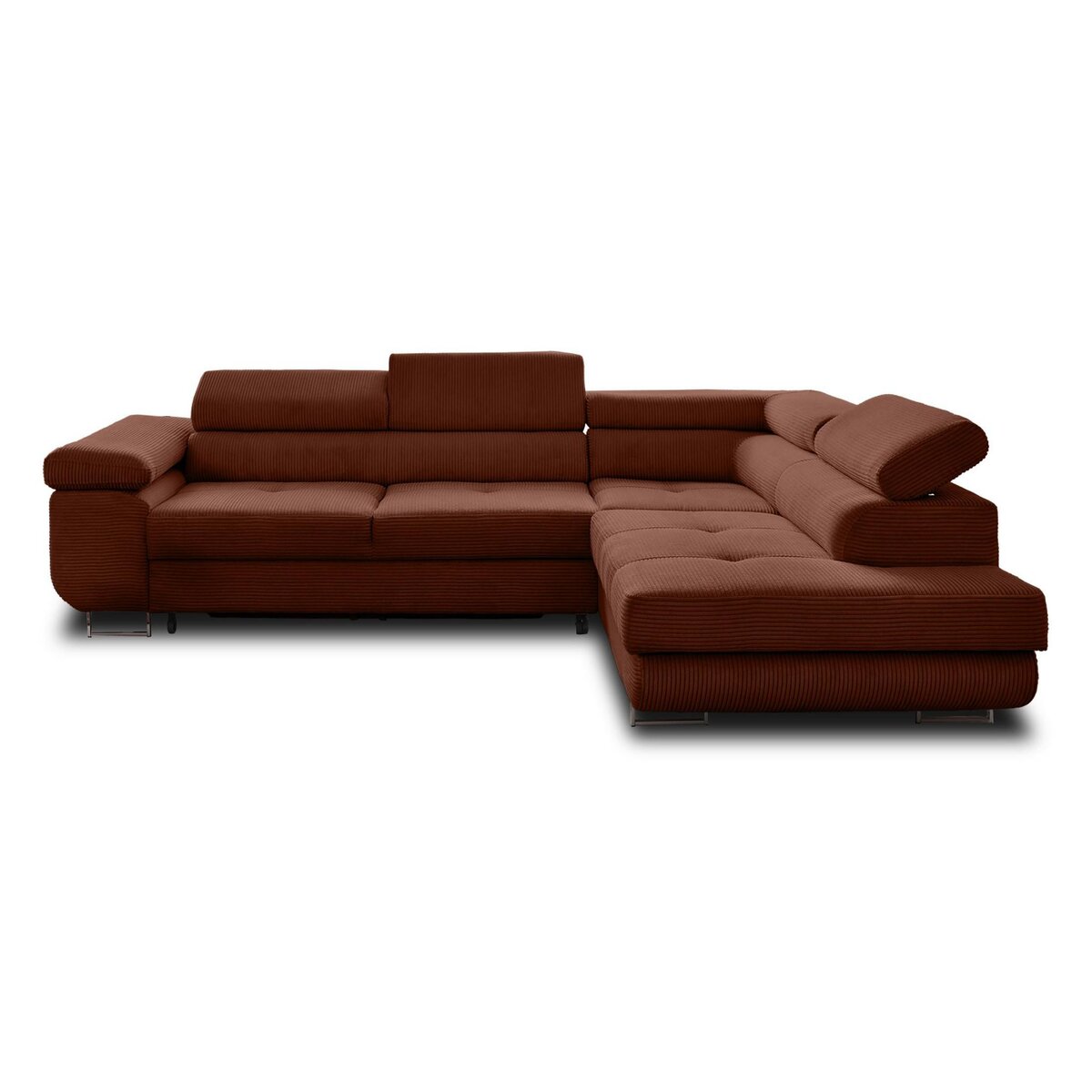 BEST MOBILIER Zaria - canapé d'angle droit - convertible avec coffre et têtières réglables - 5 places - en velours côtelé