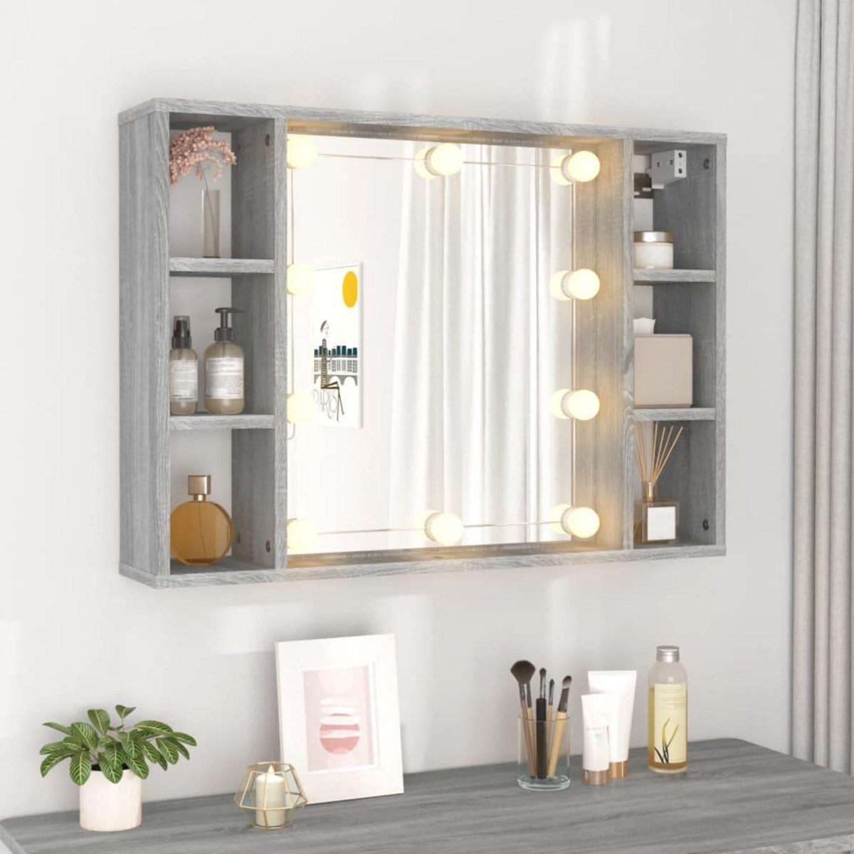VIDAXL Armoire a miroir avec LED Sonoma gris 76x15x55 cm