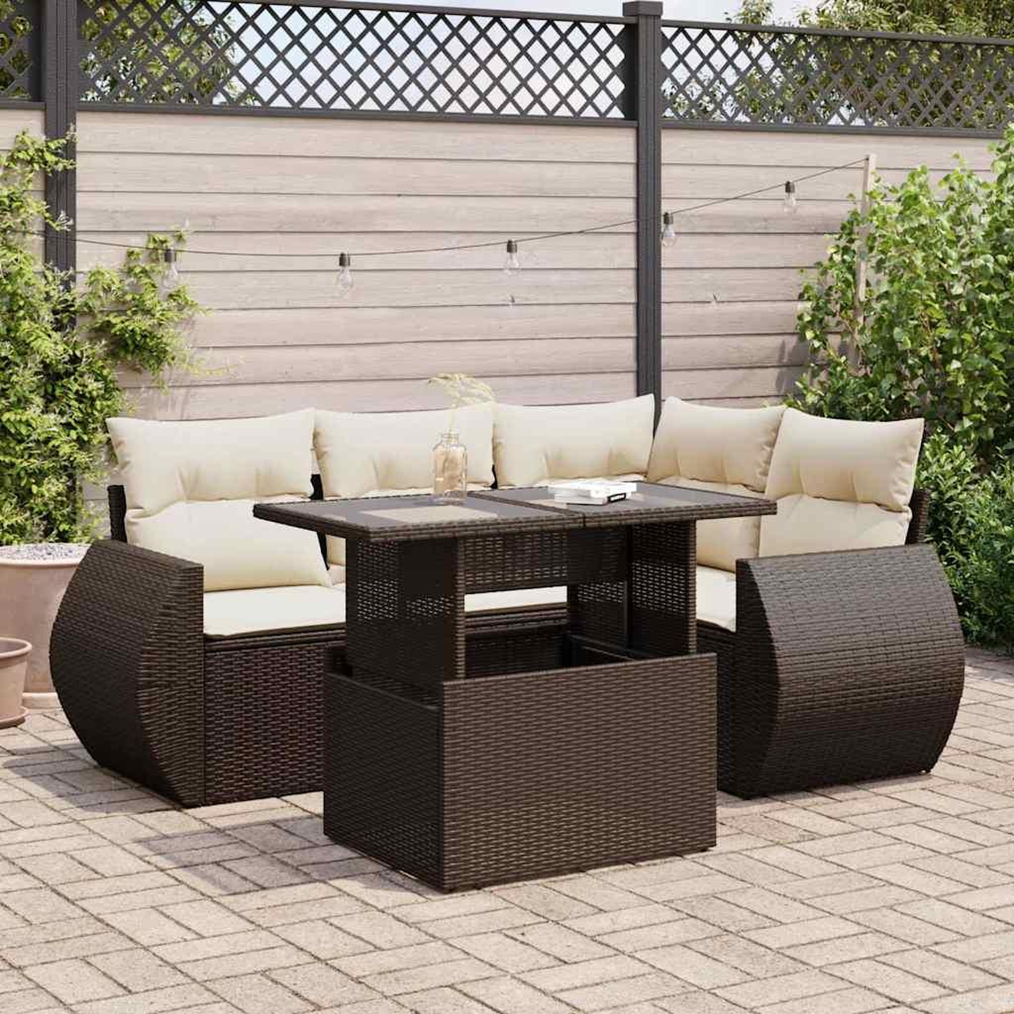 VIDAXL Salon de jardin avec coussins 5 pcs marron resine tressee